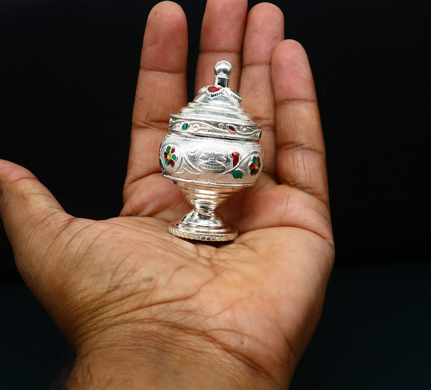 Vintage antique design Solid silver handmade trinket box, God serving Prasad container box, Kumkum box, Sindur box, best brides gift stb125 - TRIBAL ORNAMENTS