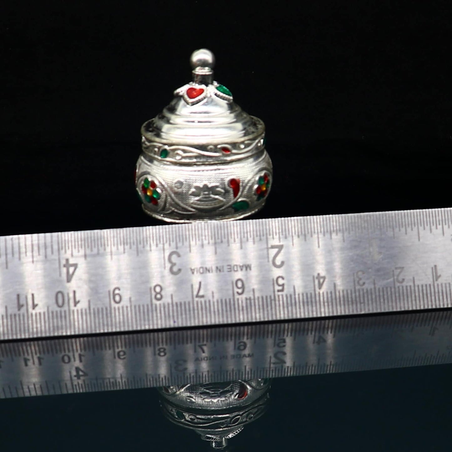Vintage antique design Solid silver handmade trinket box, God serving Prasad container box, Kumkum box, Sindur box, best brides gift stb125 - TRIBAL ORNAMENTS