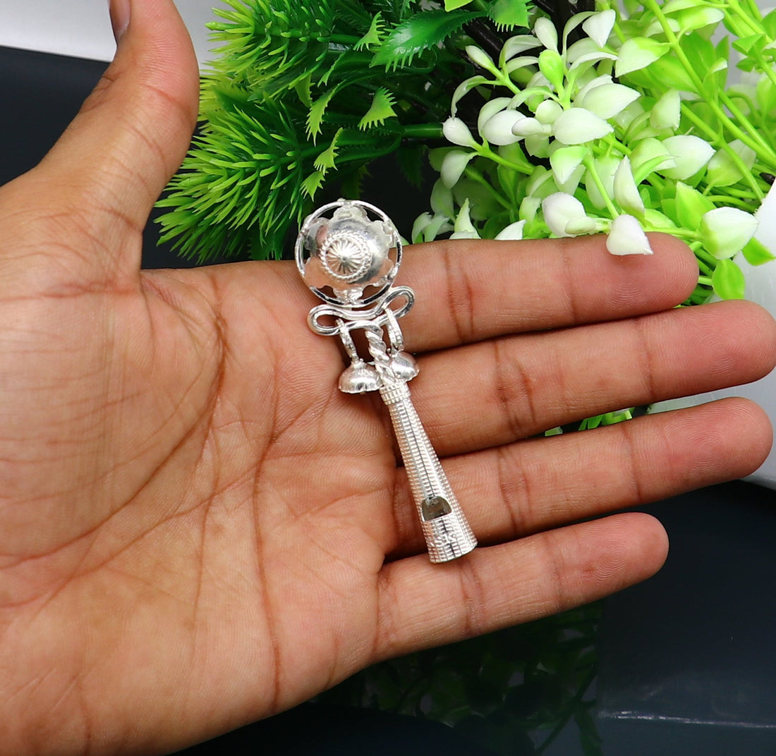 Solid sterling silver handmade design new born baby gifting bells toy, baby krishna gifting toy, silver whistle, silver temple article su338 - TRIBAL ORNAMENTS