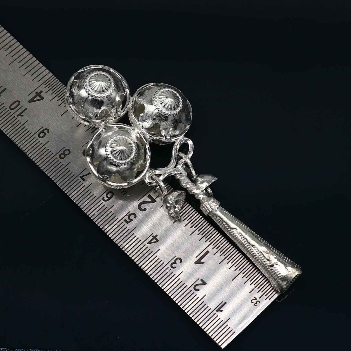 Vintage antique style handmade design new born baby gifting bells toy, baby krishna gifting toy, gift to idol krishna, silver article su339 - TRIBAL ORNAMENTS
