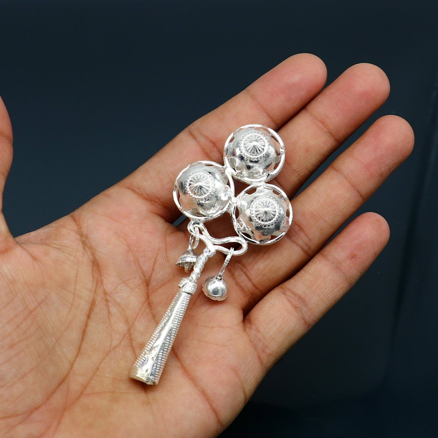 Vintage antique style handmade design new born baby gifting bells toy, baby krishna gifting toy, gift to idol krishna, silver article su339 - TRIBAL ORNAMENTS
