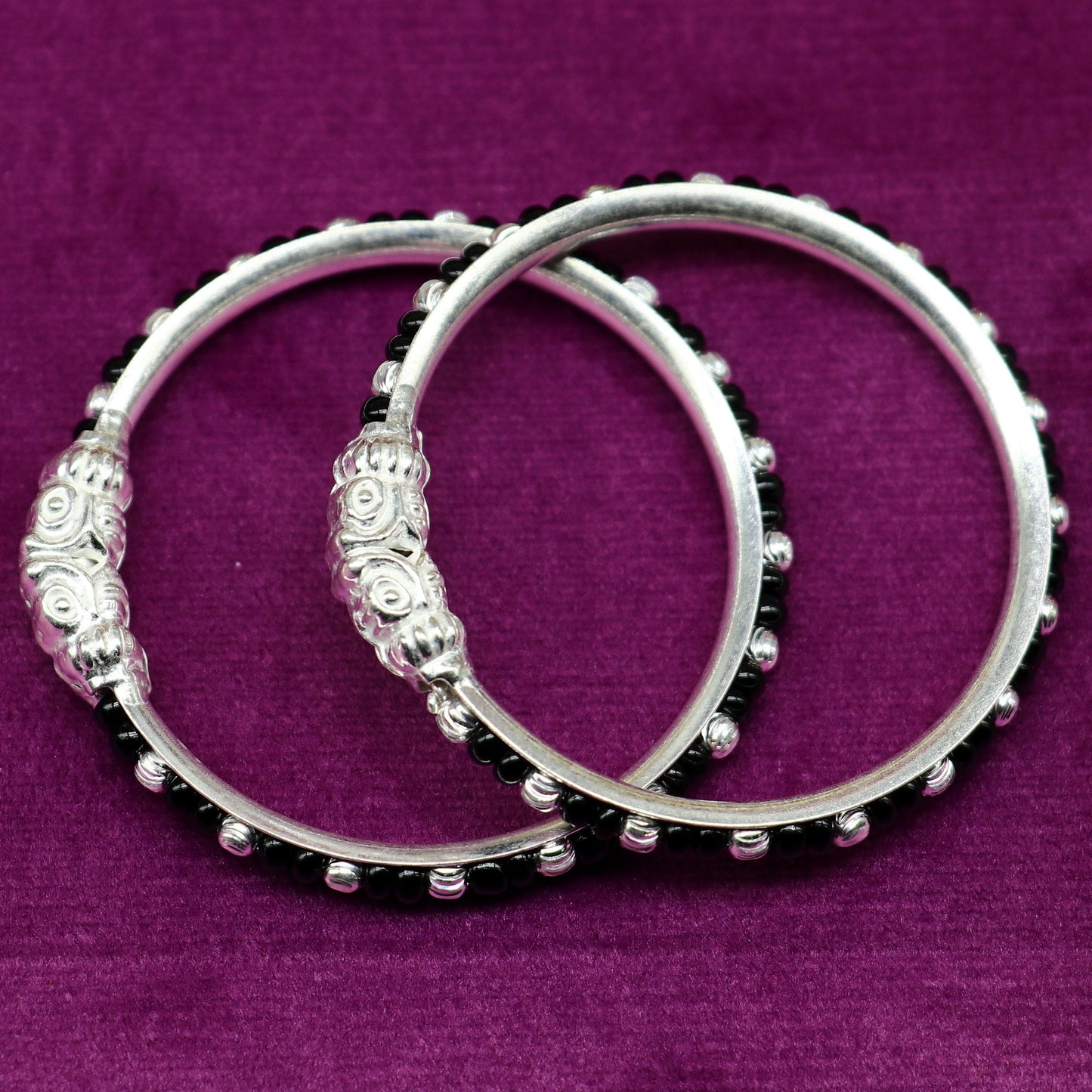 Vintage style handmade crocodile face sterling silver bangle bracelet silver beads customized evil eye nazariya tribal kids jewelry bbk87 - TRIBAL ORNAMENTS