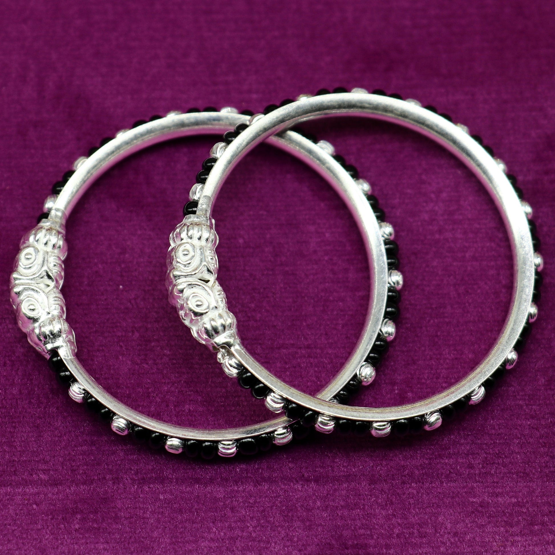 Vintage style handmade crocodile face sterling silver bangle bracelet silver beads customized evil eye nazariya tribal kids jewelry bbk87 - TRIBAL ORNAMENTS