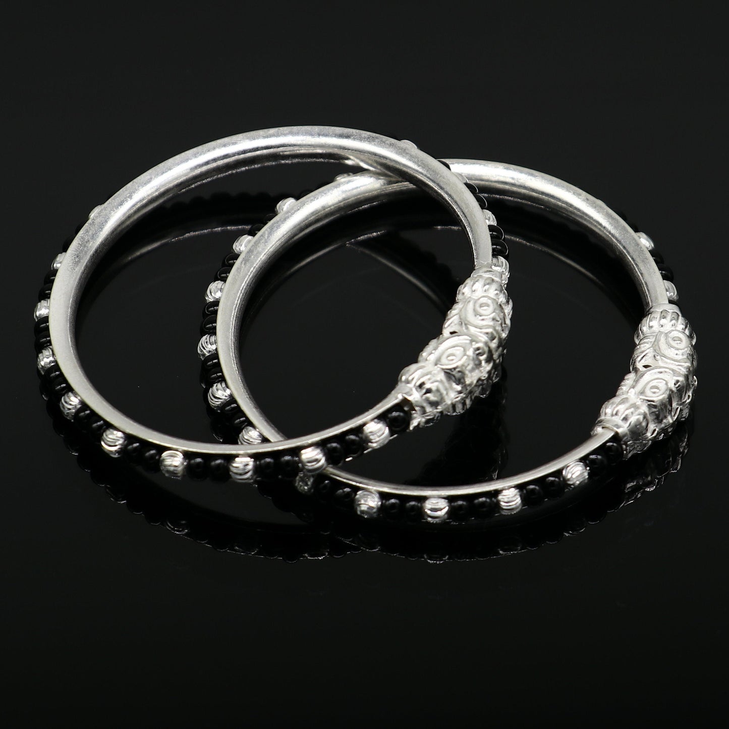 Vintage style handmade crocodile face sterling silver bangle bracelet silver beads customized evil eye nazariya tribal kids jewelry bbk87 - TRIBAL ORNAMENTS