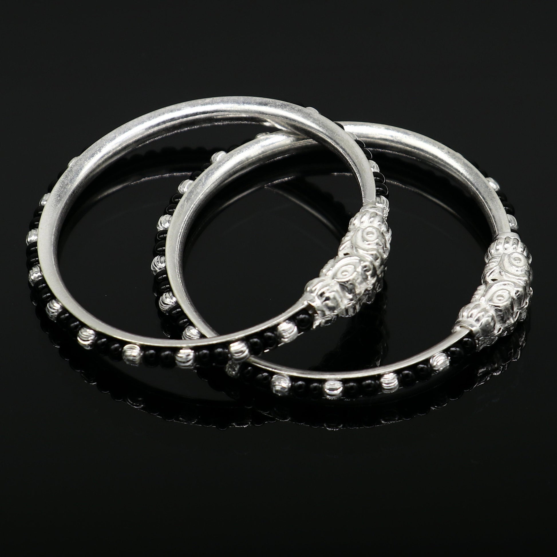 Vintage style handmade crocodile face sterling silver bangle bracelet silver beads customized evil eye nazariya tribal kids jewelry bbk87 - TRIBAL ORNAMENTS