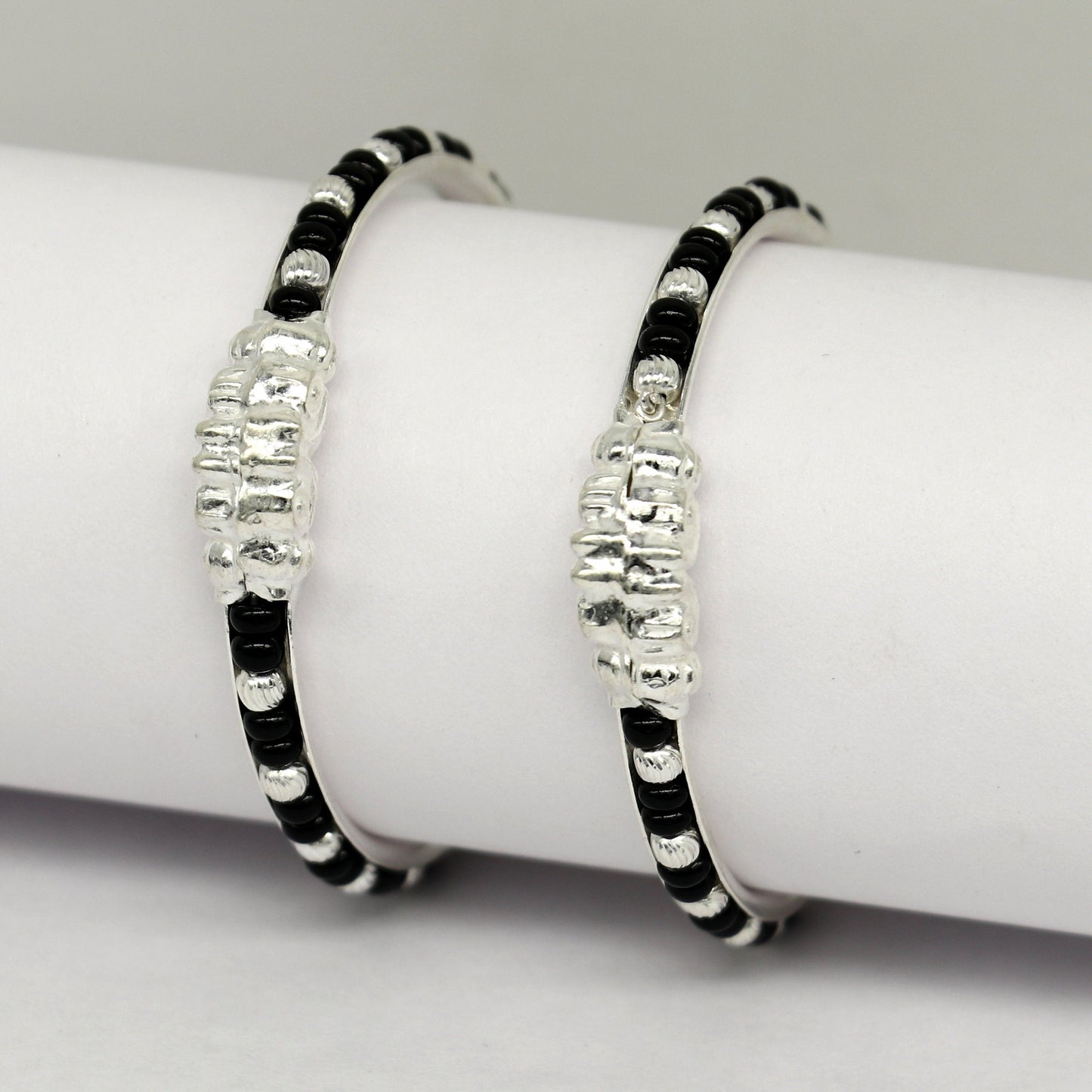 Vintage style handmade crocodile face sterling silver bangle bracelet silver beads customized evil eye nazariya tribal kids jewelry bbk87 - TRIBAL ORNAMENTS