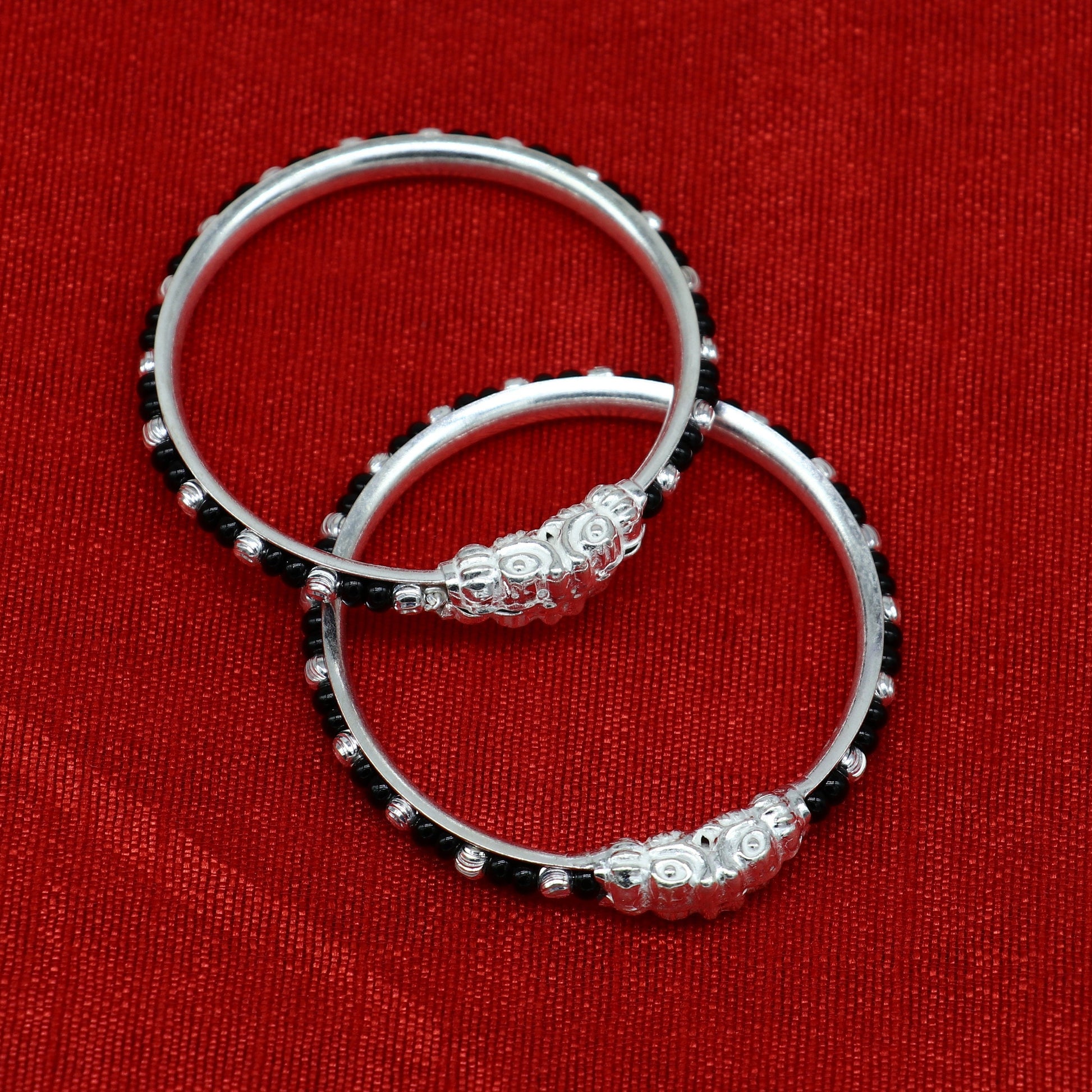 Vintage style handmade crocodile face sterling silver bangle bracelet silver beads customized evil eye nazariya tribal kids jewelry bbk87 - TRIBAL ORNAMENTS