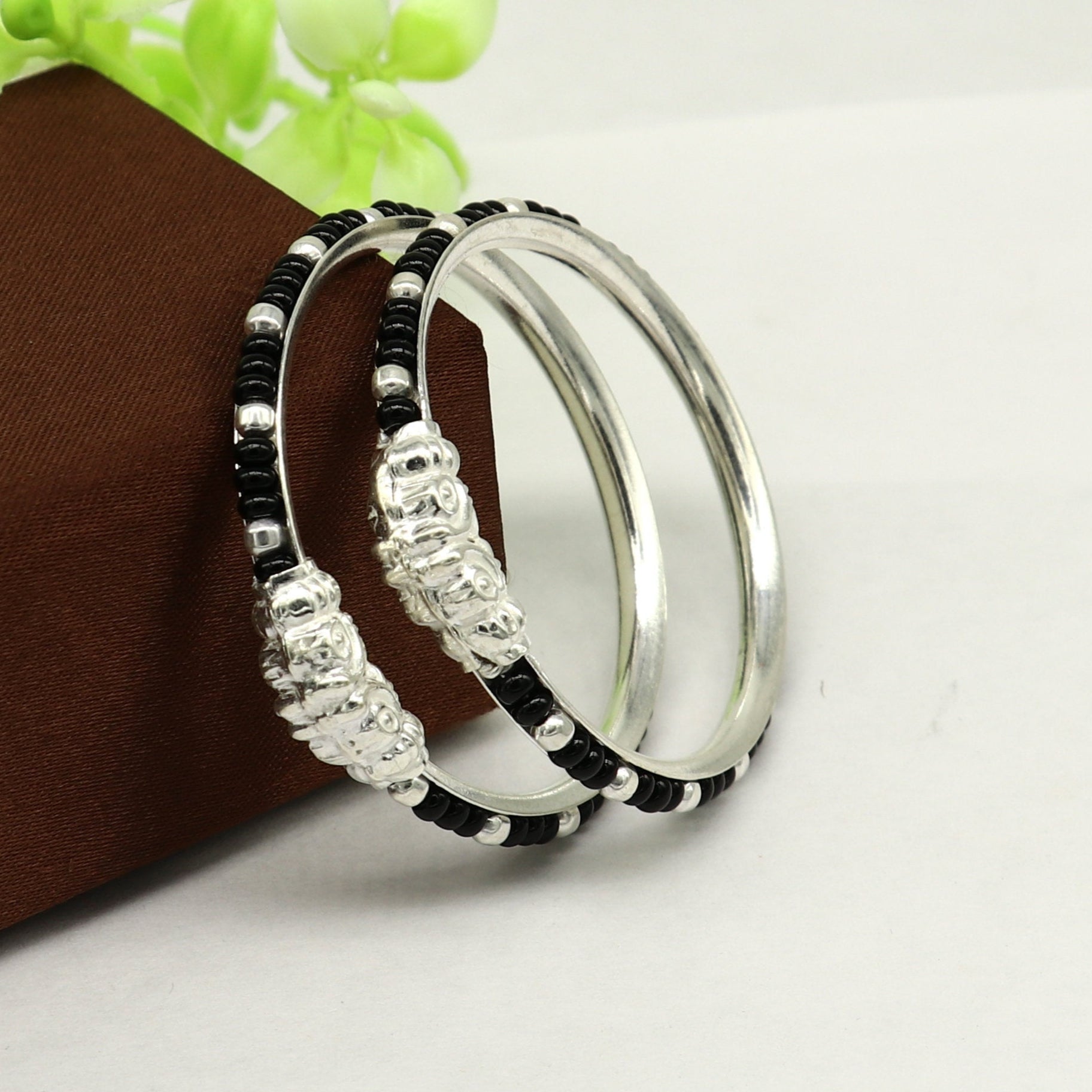 Vintage style handmade crocodile face sterling silver bangle bracelet silver beads customized evil eye nazariya tribal kids jewelry nbbk228 - TRIBAL ORNAMENTS