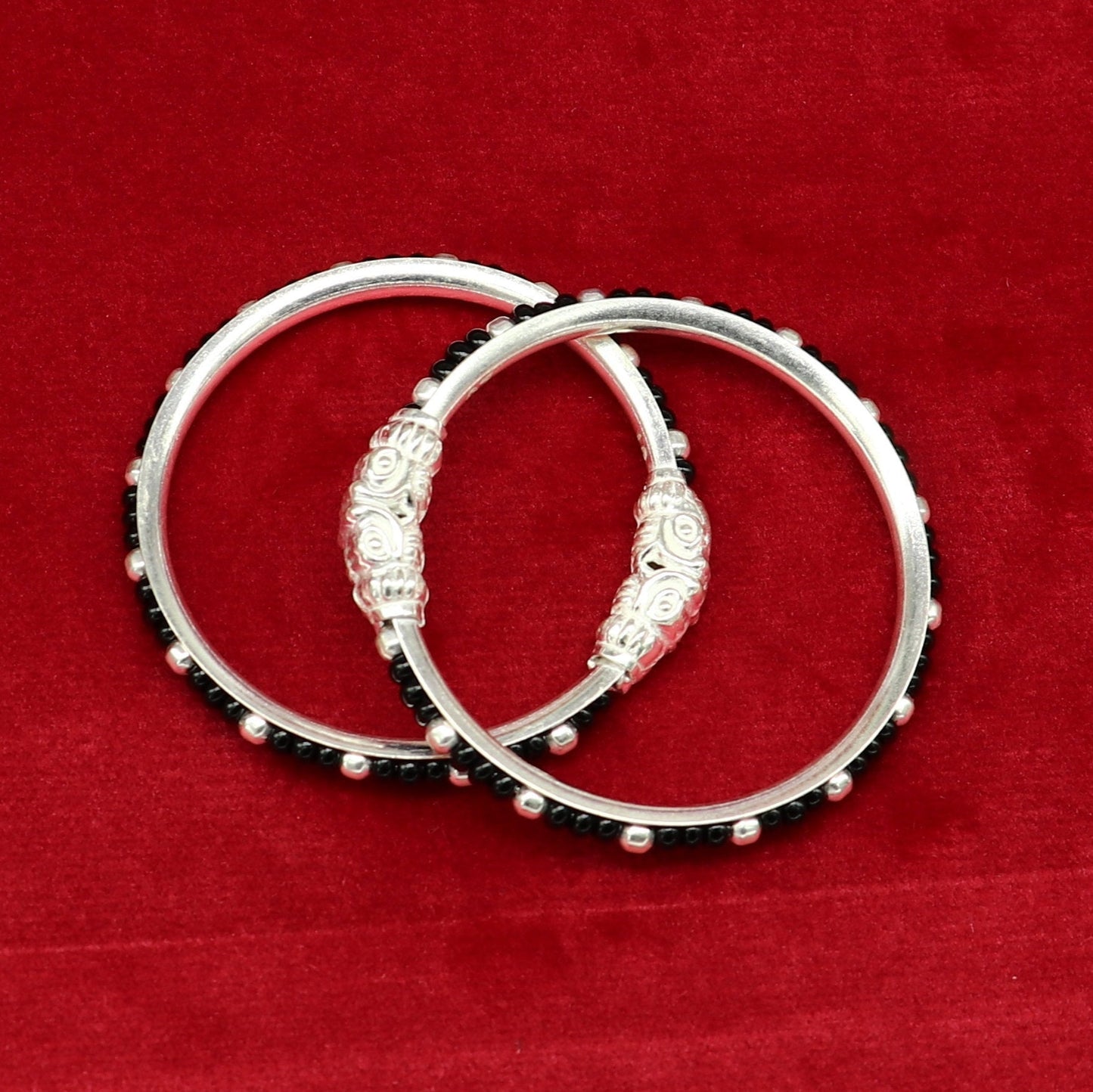 Trendy style sterling silver baby bangle nazariya, black evil eye bangle for new born baby kids, fabulous baby jewelry from india nbbk226 - TRIBAL ORNAMENTS