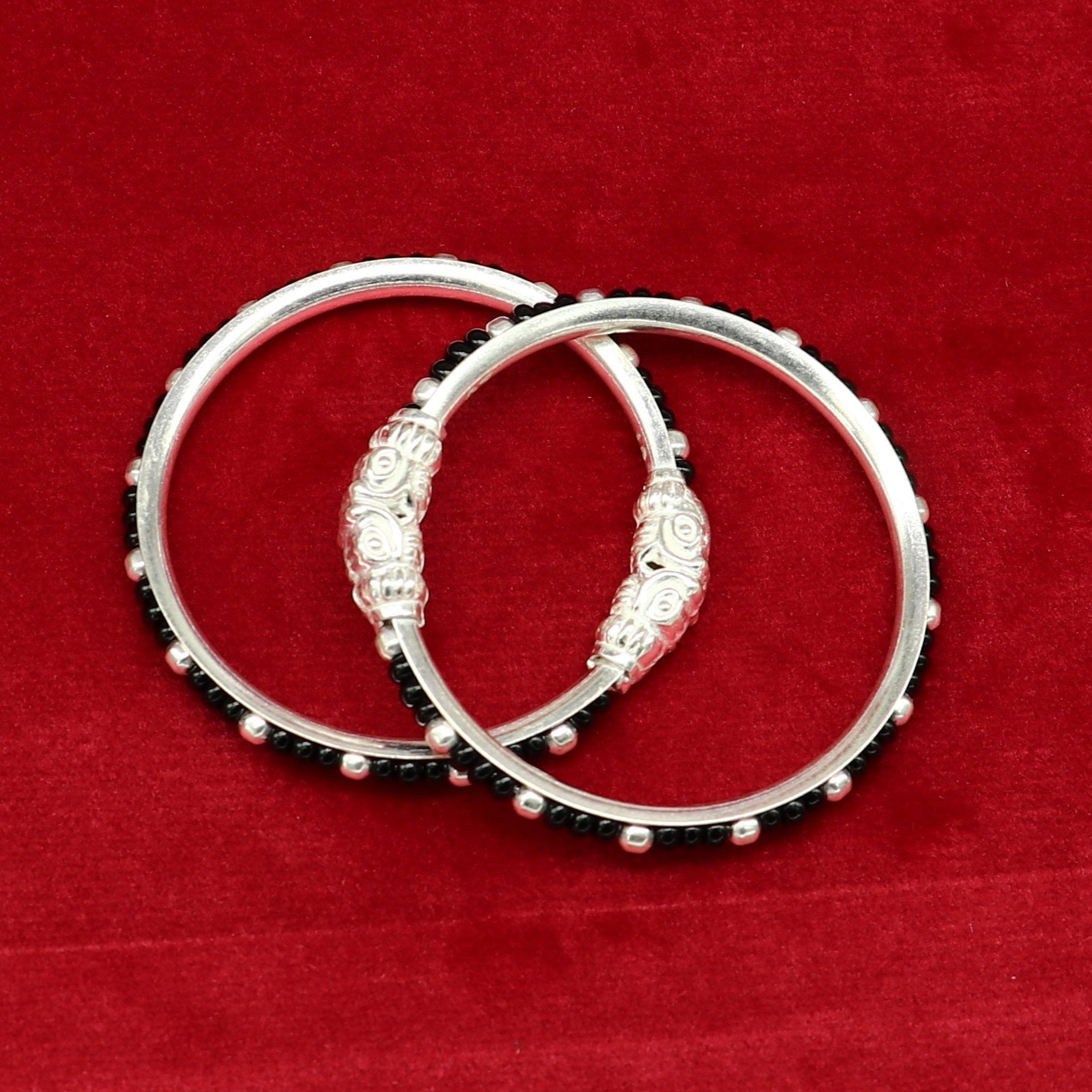 Trendy style sterling silver baby bangle nazariya, black evil eye bangle for new born baby kids, fabulous baby jewelry from india nbbk226 - TRIBAL ORNAMENTS