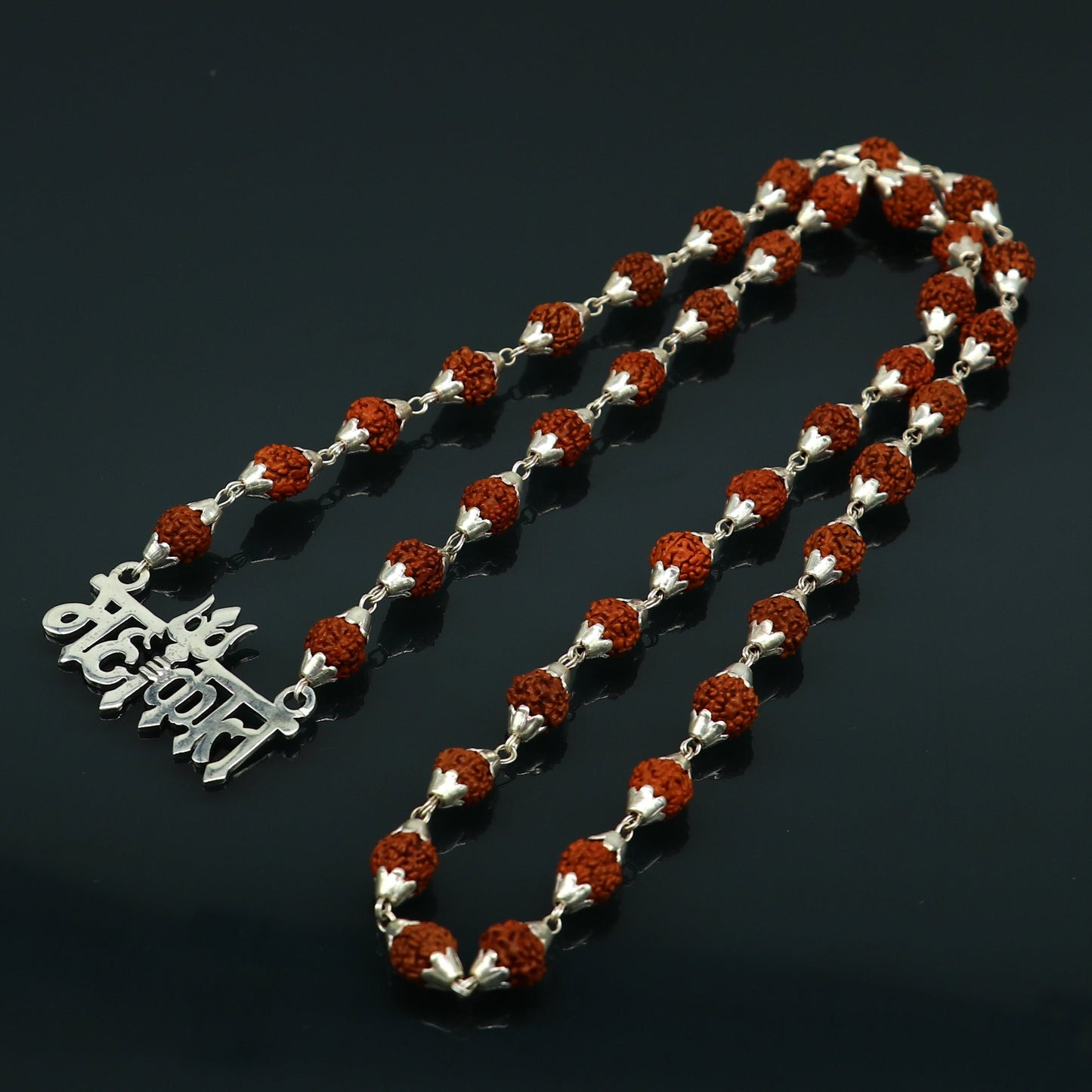 925 sterling silver customized Rudraksha beaded Mahakaal Shiva pendant necklace, best blessing divine necklace from india set191 - TRIBAL ORNAMENTS