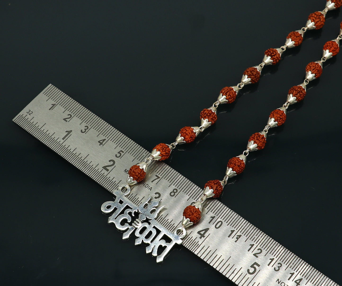 925 sterling silver customized Rudraksha beaded Mahakaal Shiva pendant necklace, best blessing divine necklace from india set191 - TRIBAL ORNAMENTS