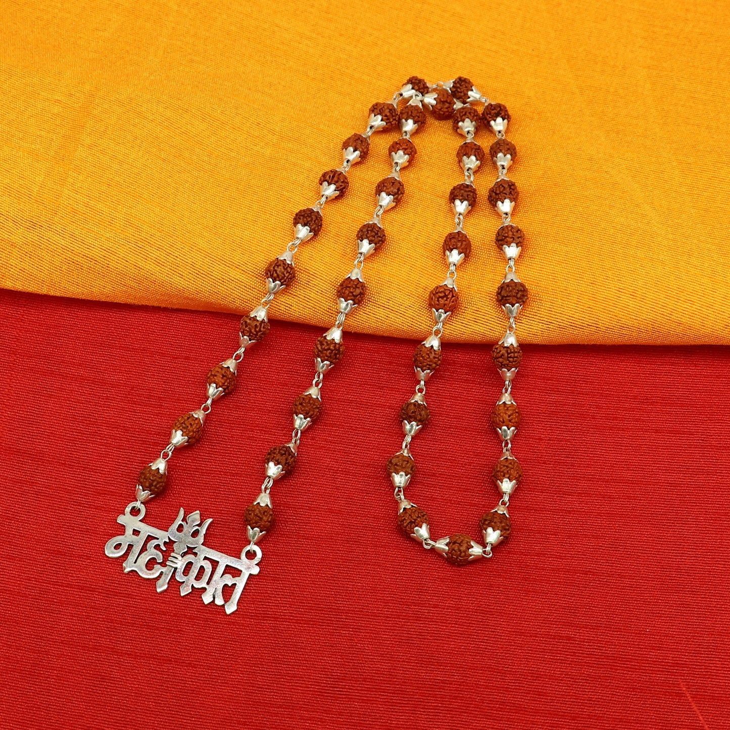 925 sterling silver customized Rudraksha beaded Mahakaal Shiva pendant necklace, best blessing divine necklace from india set191 - TRIBAL ORNAMENTS