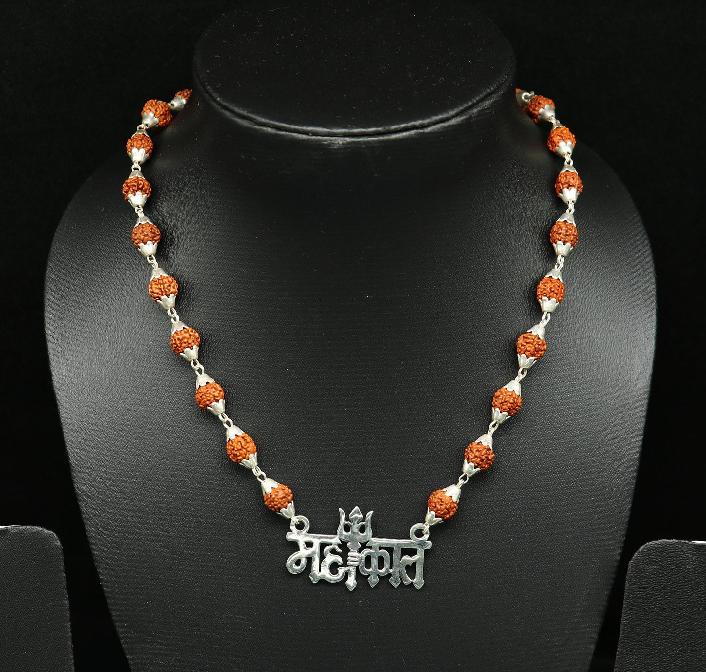 925 sterling silver customized Rudraksha beaded Mahakaal Shiva pendant necklace, best blessing divine necklace from india set191 - TRIBAL ORNAMENTS