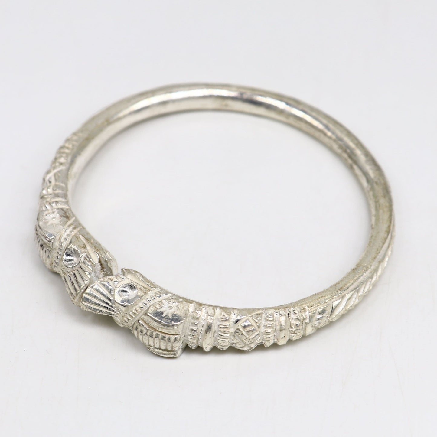 Vintage design handmade Solid silver men's bangle bracelet adjustable kada solid crocodile face tribal design bangle gifting kada nssk441 - TRIBAL ORNAMENTS