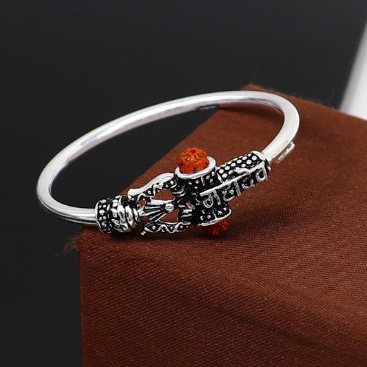 Handmade vintage design sterling silver baby/kids bangle kada, excellent lord shiva Mahadeva bangle bracelet Bahubali kada gifting nbbk239 - TRIBAL ORNAMENTS