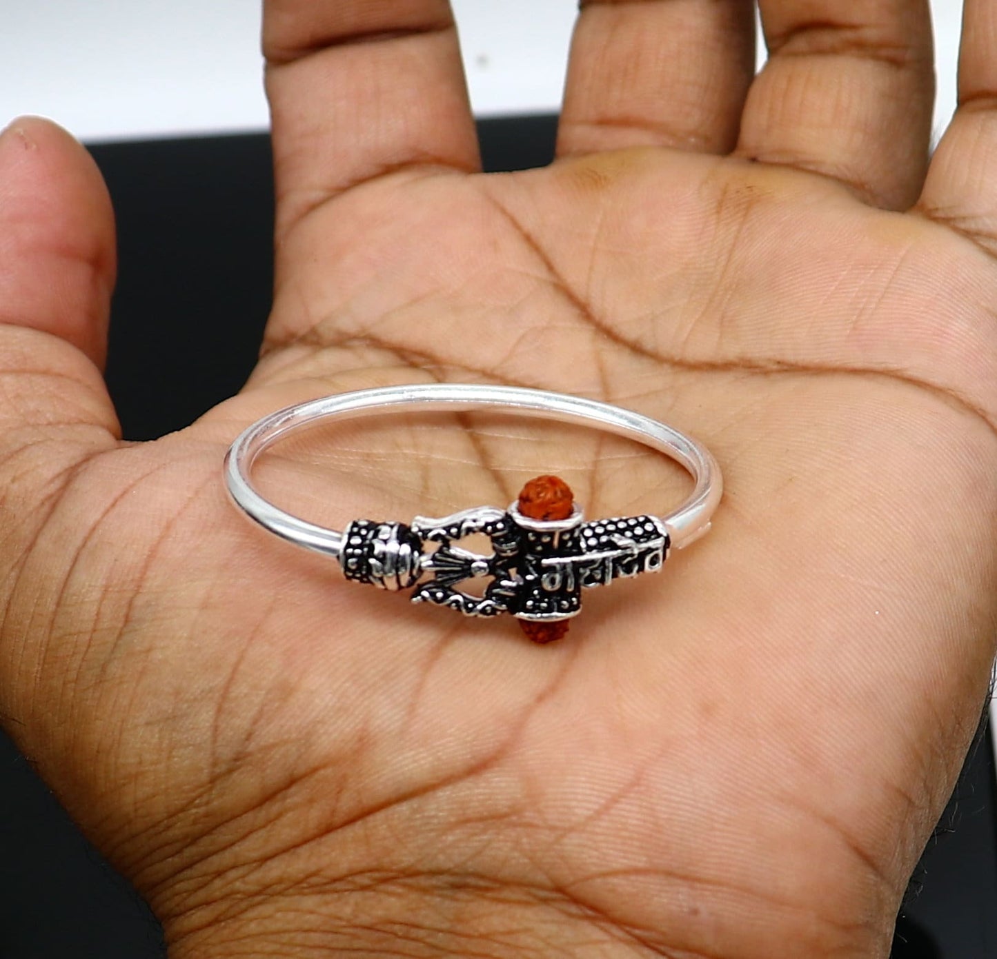 Handmade vintage design sterling silver baby/kids bangle kada, excellent lord shiva Mahadeva bangle bracelet Bahubali kada gifting nbbk239 - TRIBAL ORNAMENTS