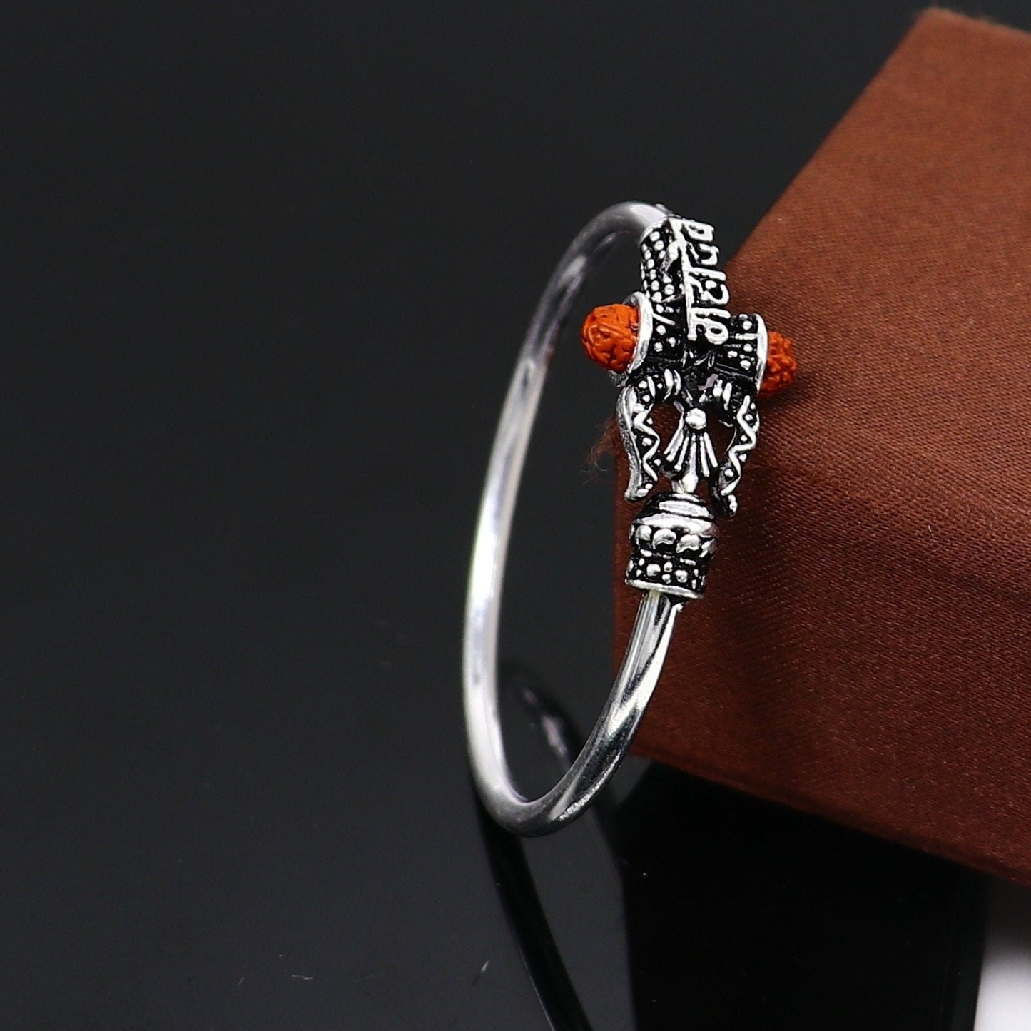 Handmade vintage design sterling silver baby/kids bangle kada, excellent lord shiva Mahadeva bangle bracelet Bahubali kada gifting nbbk239 - TRIBAL ORNAMENTS