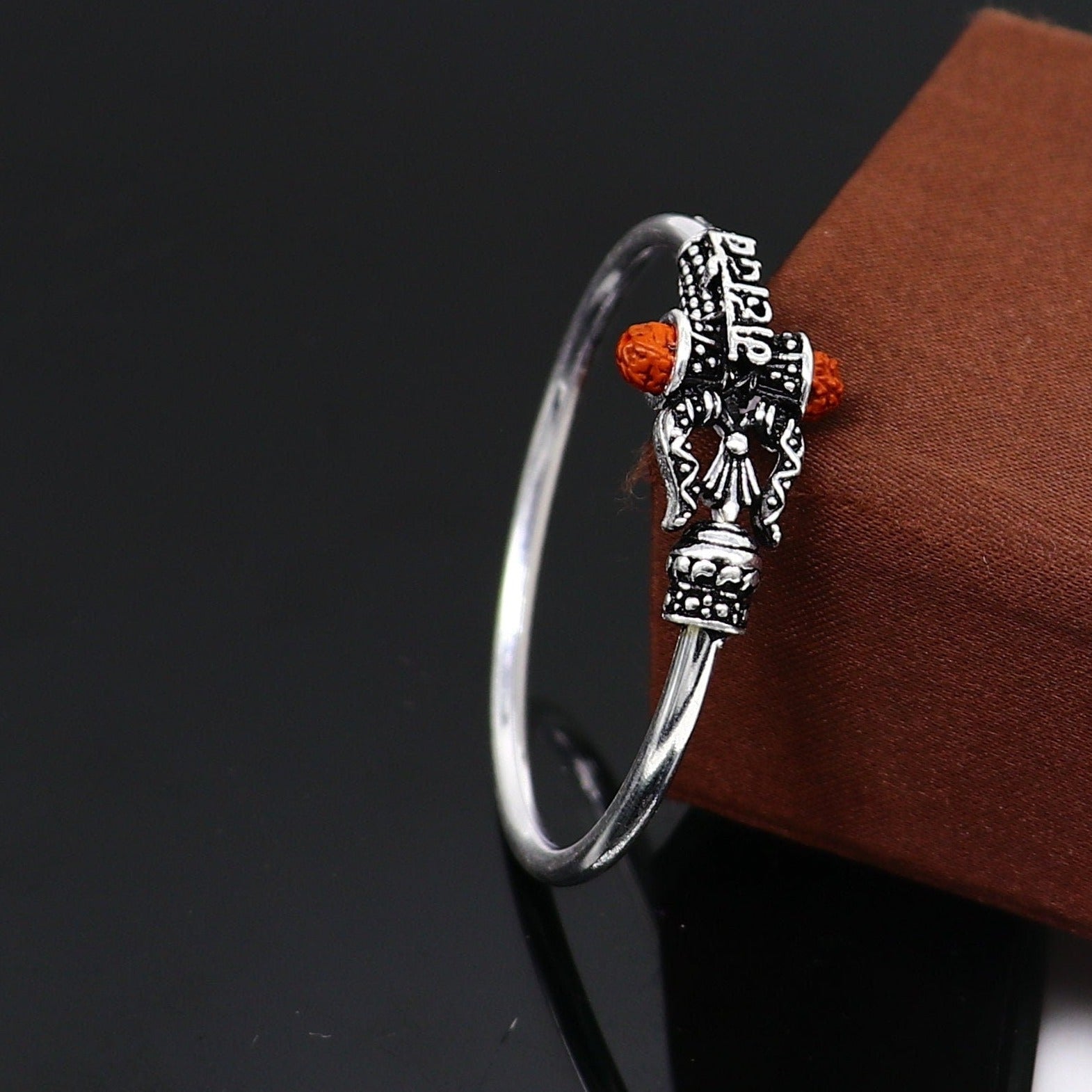 Handmade vintage design sterling silver baby/kids bangle kada, excellent lord shiva Mahadeva bangle bracelet Bahubali kada gifting nbbk239 - TRIBAL ORNAMENTS