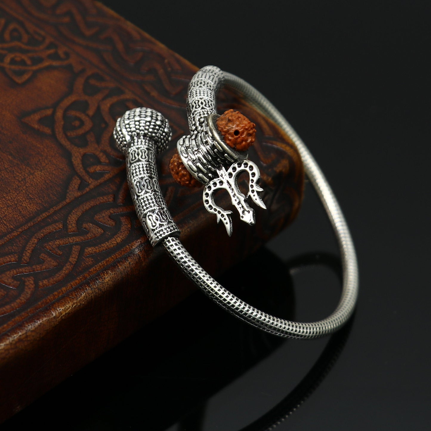 925 sterling silver customized lord shiva trident trishul With Rudraksha bangle bracelet kada, best gift for girl's or boy's nssk428 - TRIBAL ORNAMENTS