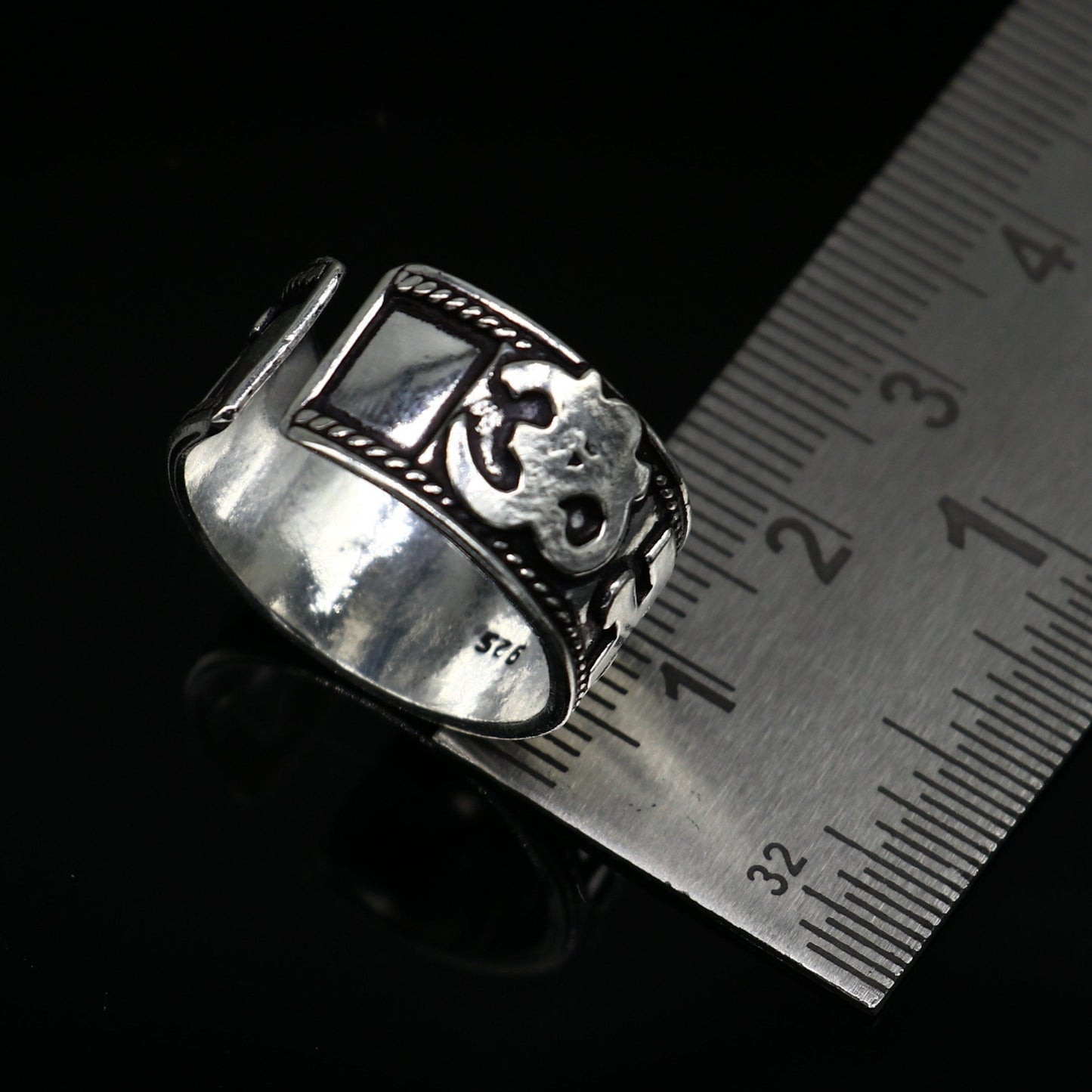 925 sterling silver 11mm wide solid handmade Adjustable idol shiva mantra "Aum Namah Shivay" ring band, thumb ring oxidized jewelry ring320 - TRIBAL ORNAMENTS