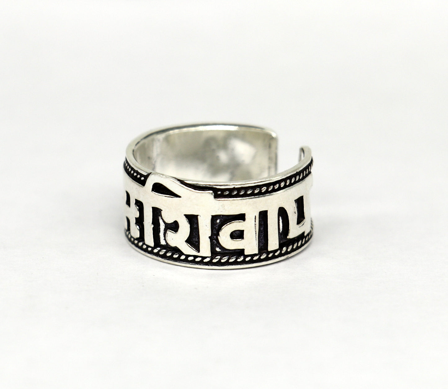 925 sterling silver 11mm wide solid handmade Adjustable idol shiva mantra "Aum Namah Shivay" ring band, thumb ring oxidized jewelry ring320 - TRIBAL ORNAMENTS