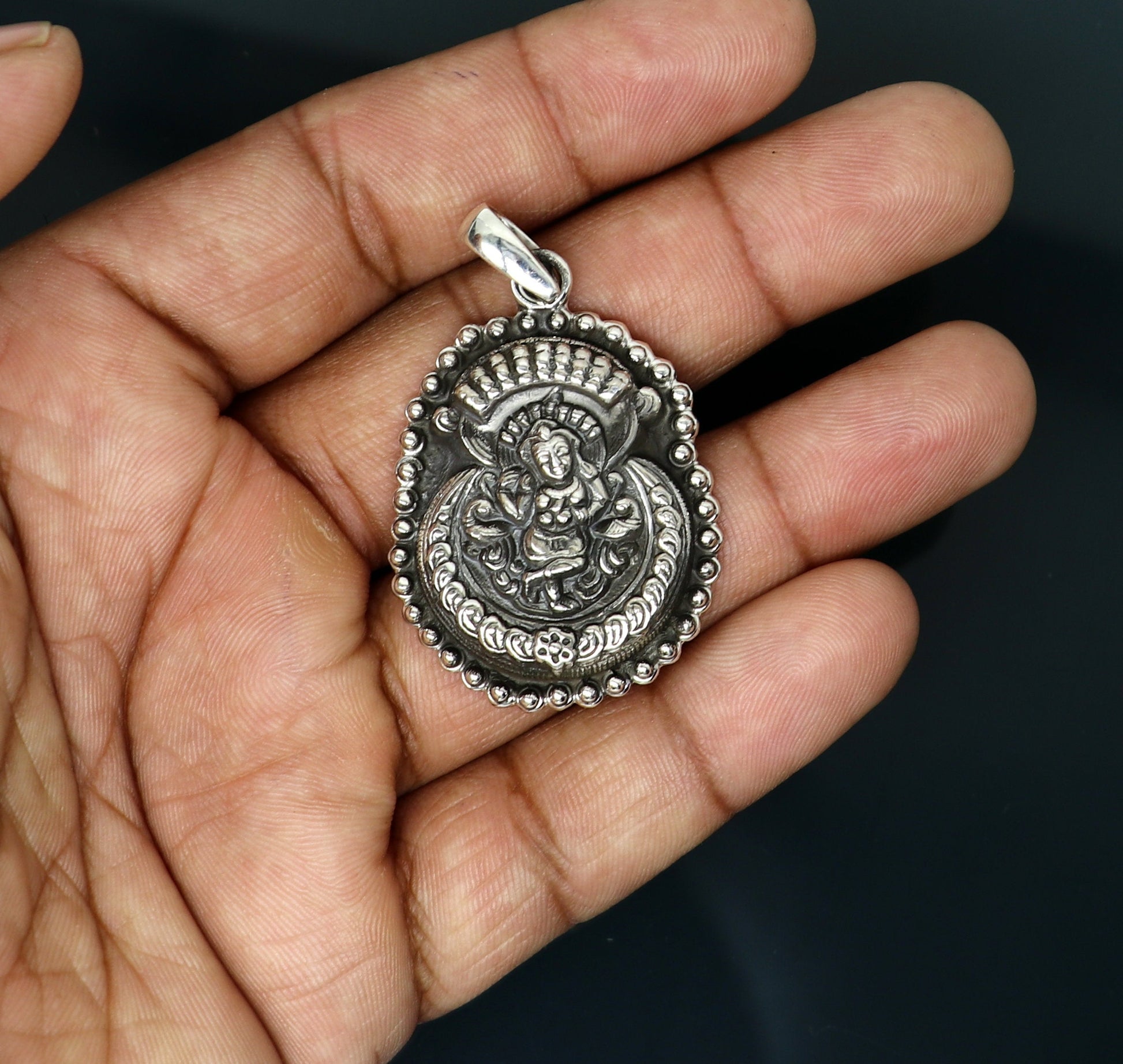925 sterling silver Vintage antique design handmade God Krishna fabulous pendant tribal belly dance temple jewelry from india ssp589 - TRIBAL ORNAMENTS