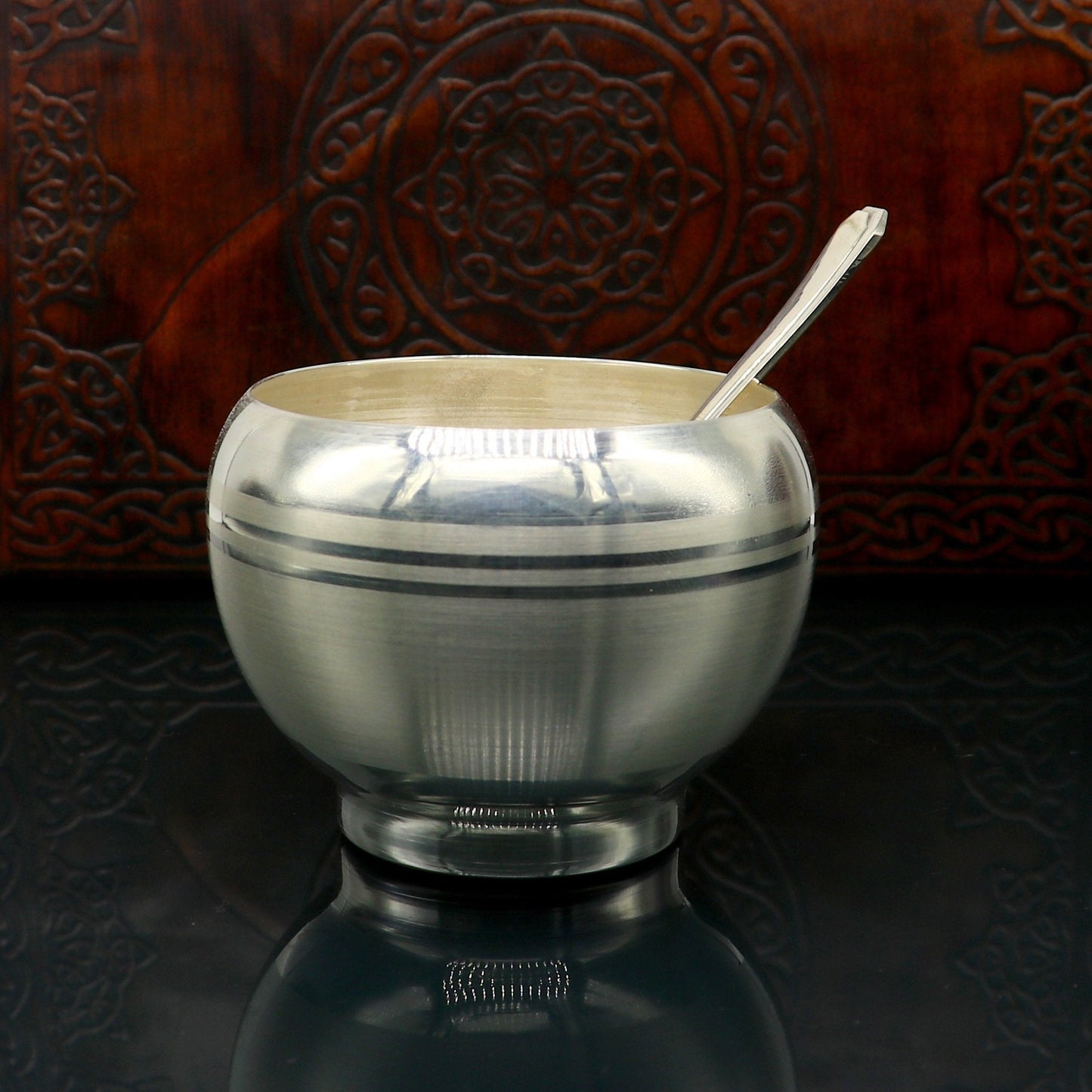 999 fine silver handmade small baby bowl and spoon set, silver tumbler, flask, stay baby/kids healthy, silver vessels utensils sv170 - TRIBAL ORNAMENTS