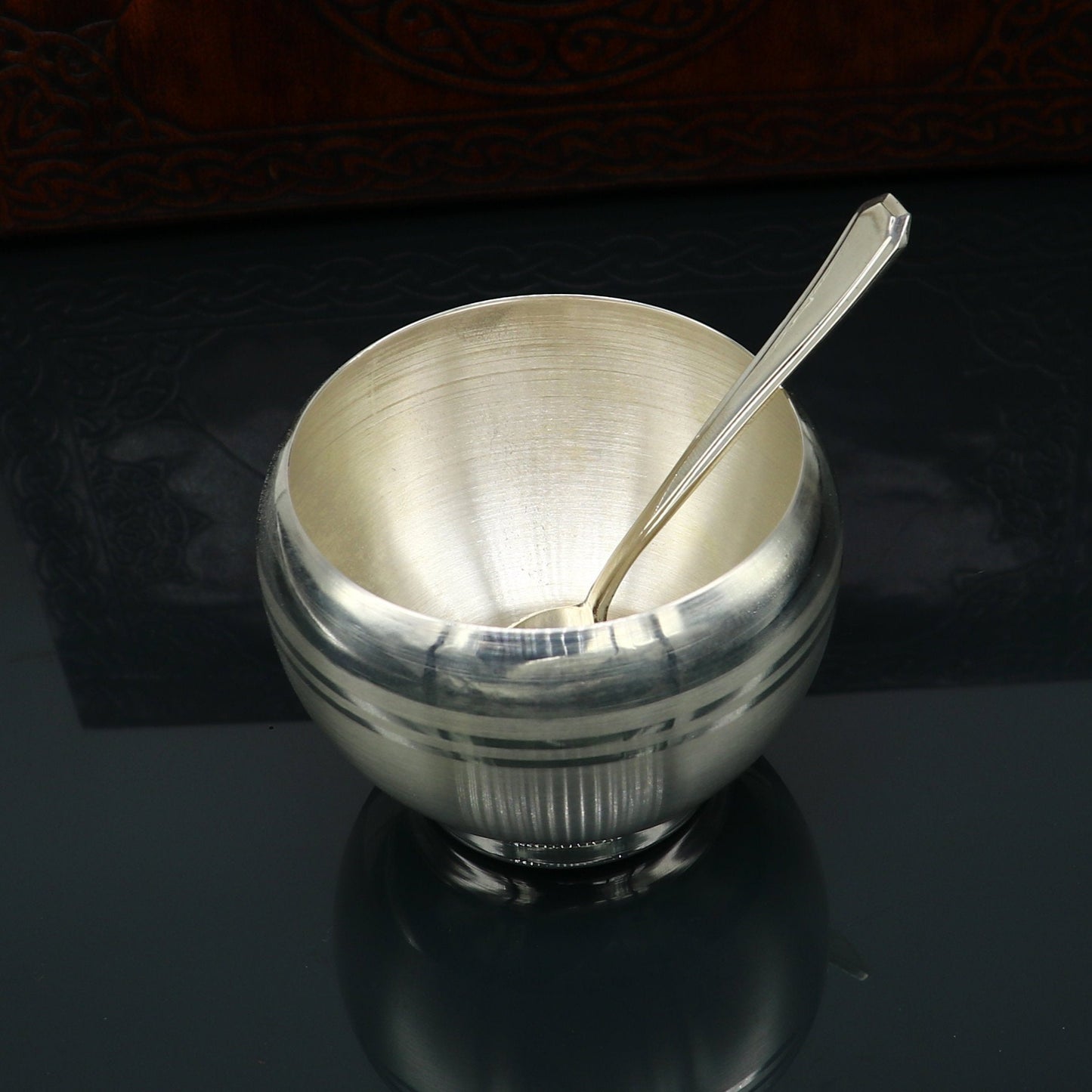 999 fine silver handmade small baby bowl and spoon set, silver tumbler, flask, stay baby/kids healthy, silver vessels utensils sv170 - TRIBAL ORNAMENTS