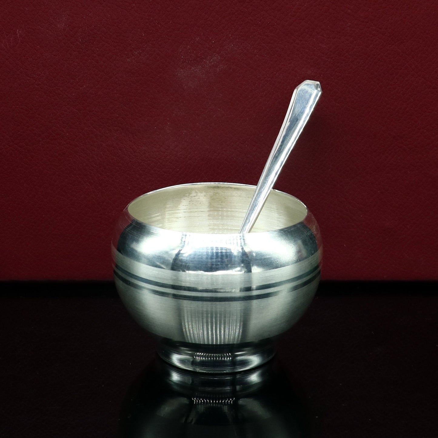 999 fine silver handmade small baby bowl and spoon set, silver tumbler, flask, stay baby/kids healthy, silver vessel utensils sv172 - TRIBAL ORNAMENTS