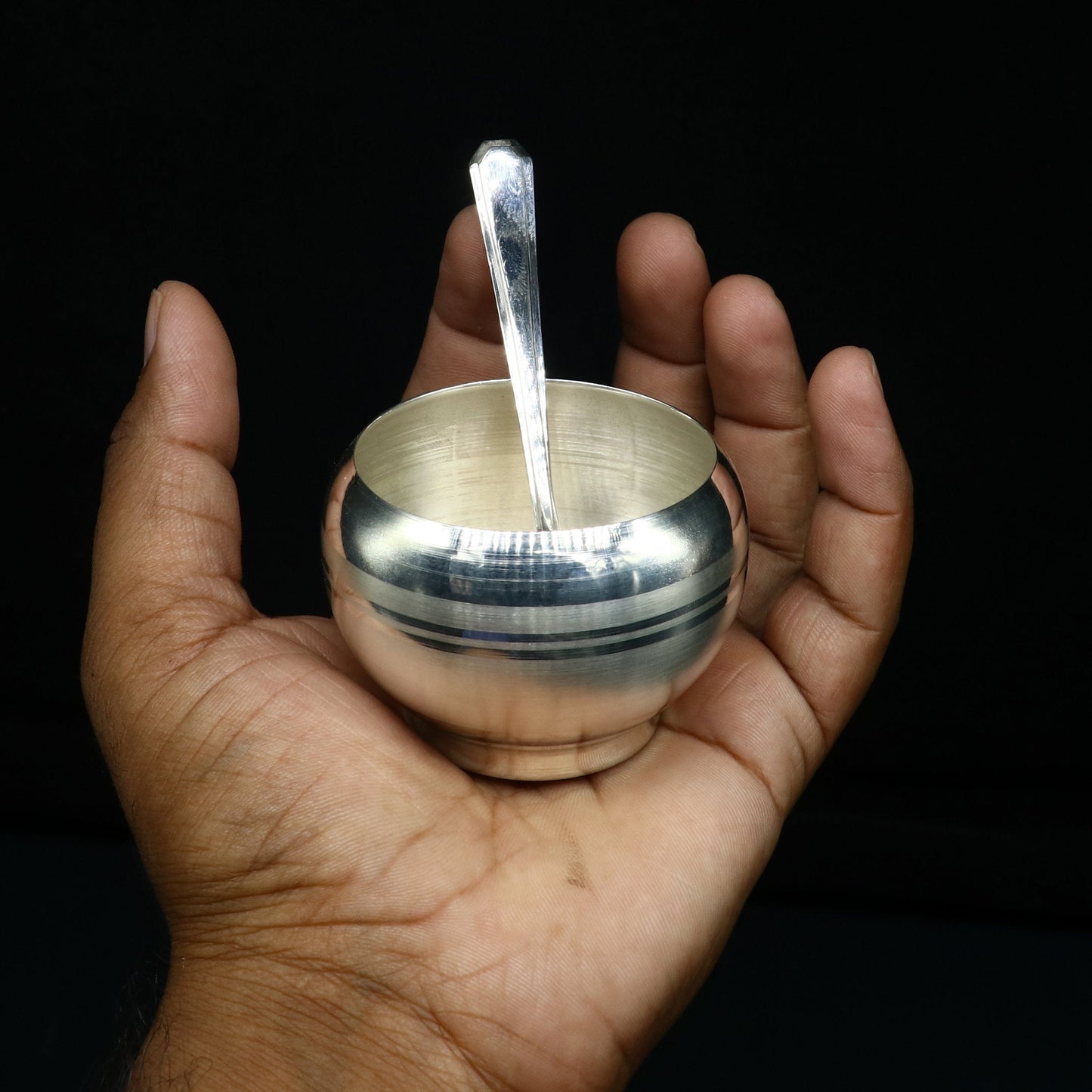999 fine silver handmade small baby bowl and spoon set, silver tumbler, flask, stay baby/kids healthy, silver vessel utensils sv172 - TRIBAL ORNAMENTS