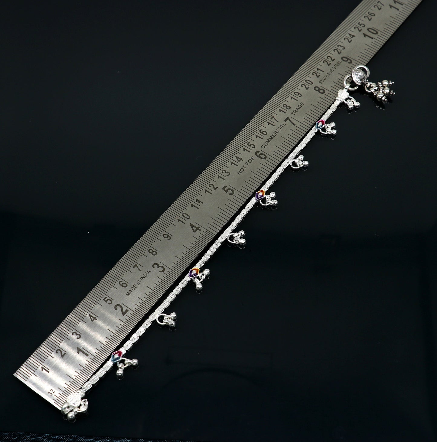 8.7" long handmade solid silver anklets, gorgeous belly dance ankle bracelet charm jewelry, best brides daily use feet bracelet ank399 - TRIBAL ORNAMENTS