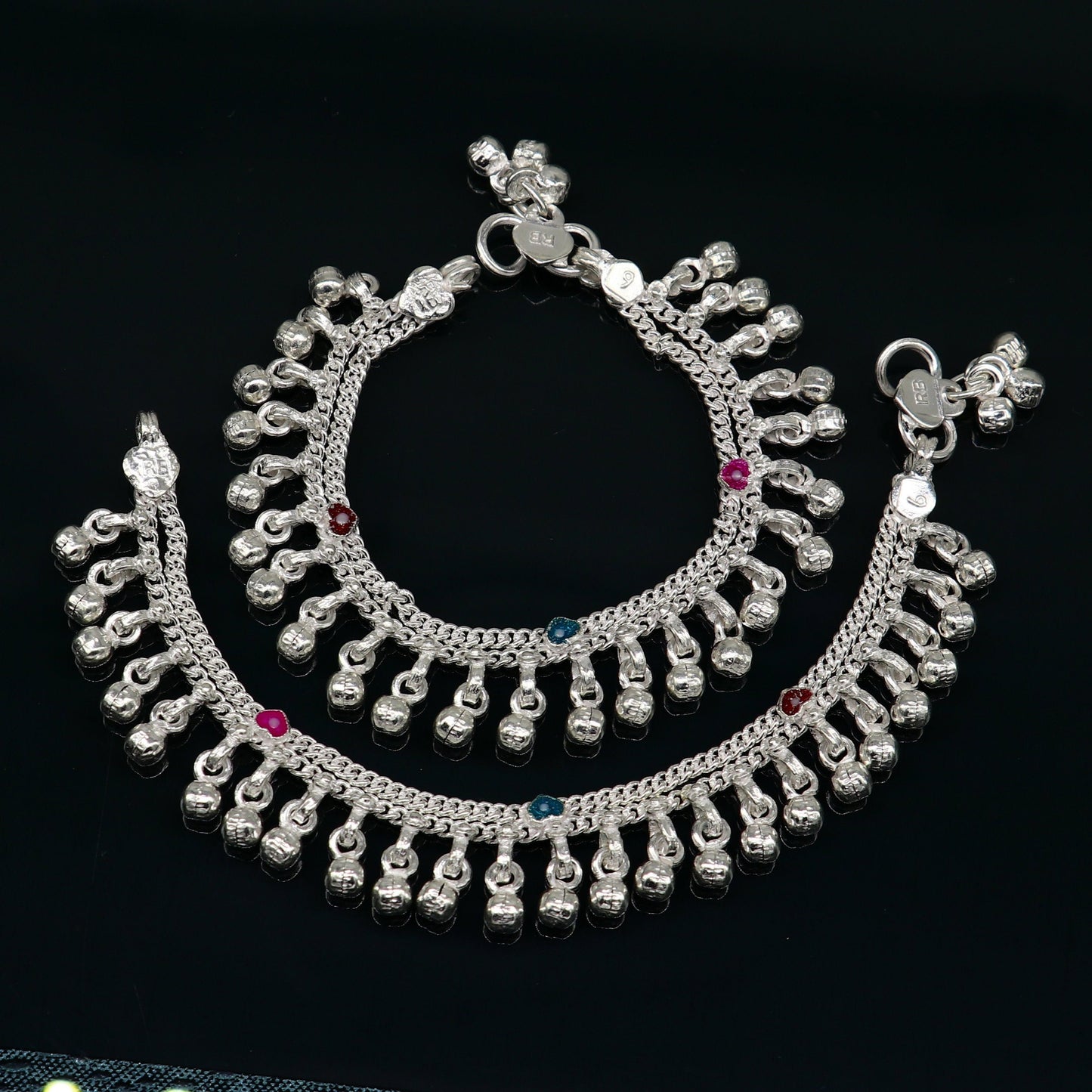 6.5" long Sterling silver customized baby anklets, stunning hanging waved jingling bells, charming noisy ankle bracelet kids jewelry ank409 - TRIBAL ORNAMENTS