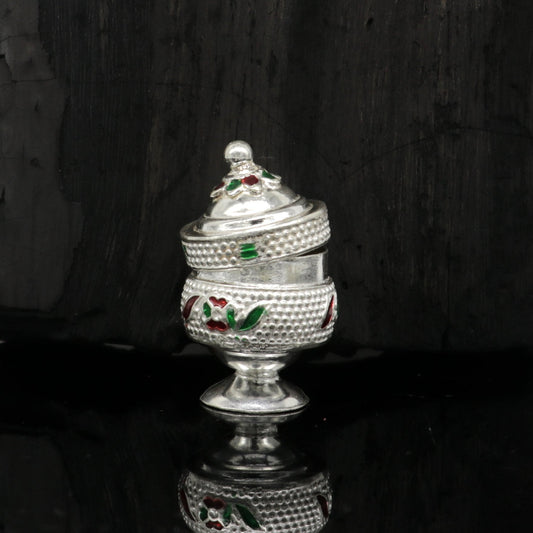 Exclusive gifting trinket box, sindur kumkum box, brides eye kajal box, 925 sterling silver handmade gifting article silver jewelry stb118 - TRIBAL ORNAMENTS