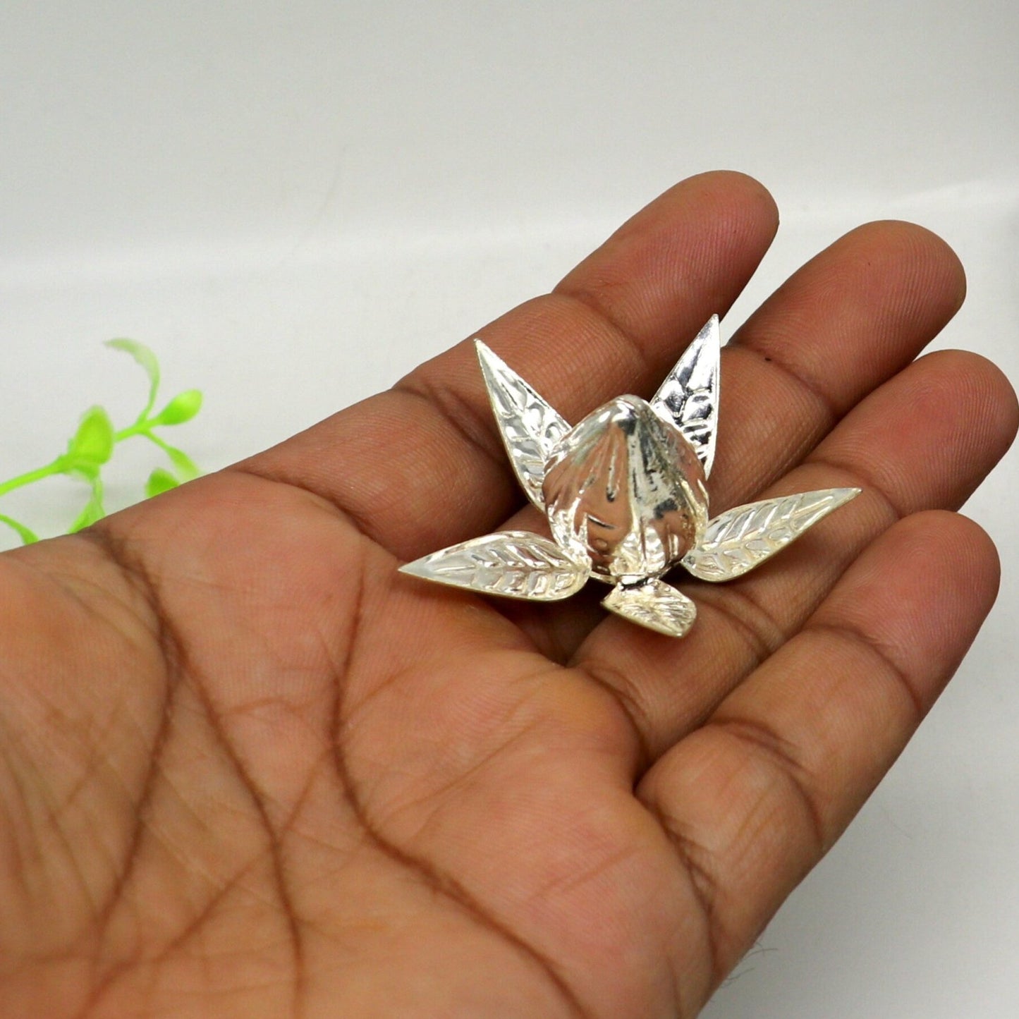 Solid sterling silver handmade gorgeous coconut with betel leaf, excellent silver utensils, silver article puja accessories art temple art67 - TRIBAL ORNAMENTS