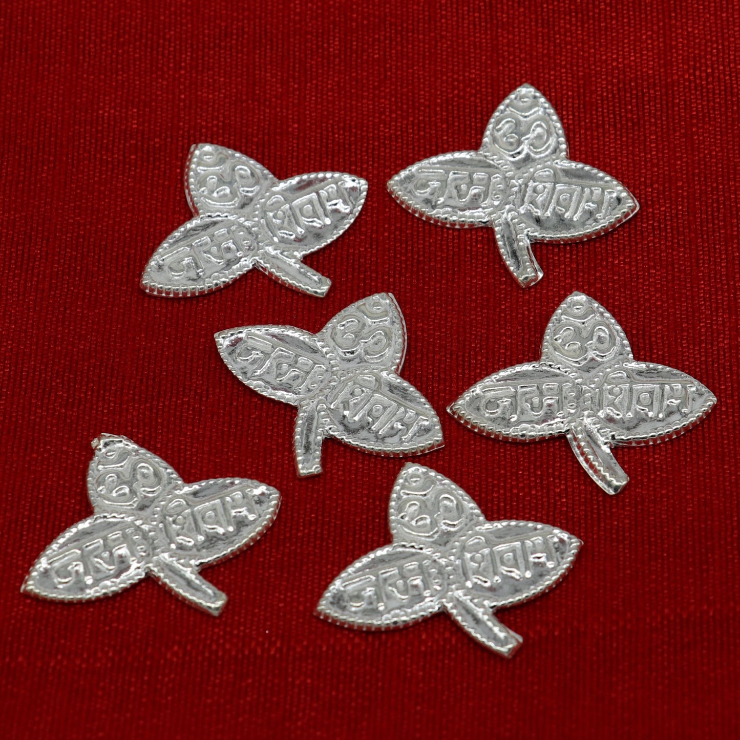 Lot 6 pieces Solid real silver handmade solid belva patra, shiva worshipping/ puja article, belpatra or belva tree leaves from india su354 - TRIBAL ORNAMENTS