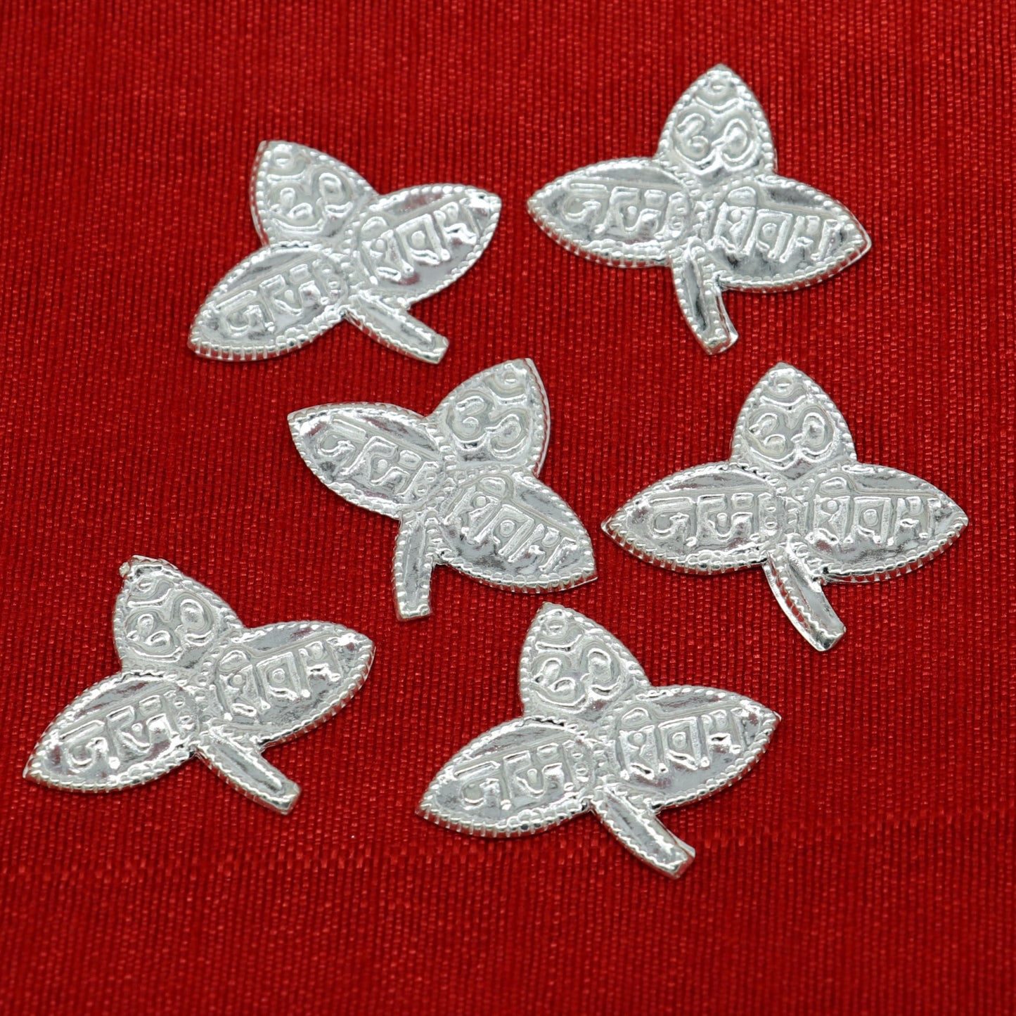 Lot 6 pieces Solid real silver handmade solid belva patra, shiva worshipping/ puja article, belpatra or belva tree leaves from india su354 - TRIBAL ORNAMENTS