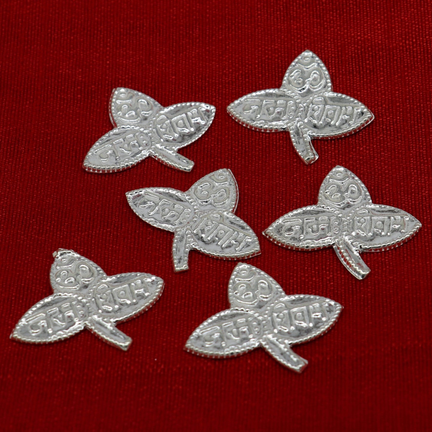Lot 6 pieces Solid real silver handmade solid belva patra, shiva worshipping/ puja article, belpatra or belva tree leaves from india su354 - TRIBAL ORNAMENTS