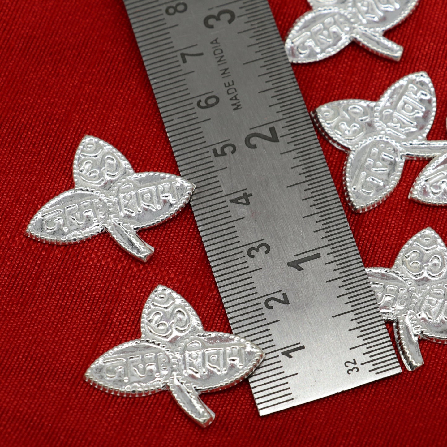 Lot 6 pieces Solid real silver handmade solid belva patra, shiva worshipping/ puja article, belpatra or belva tree leaves from india su354 - TRIBAL ORNAMENTS