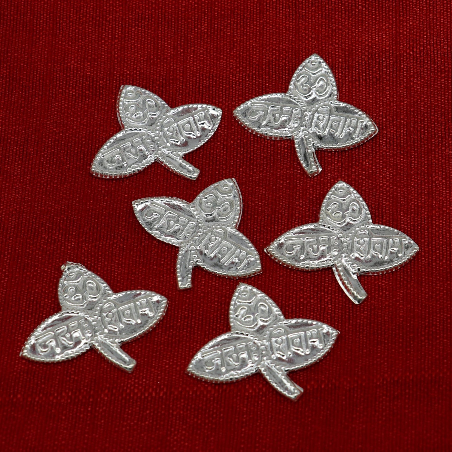 Lot 6 pieces Solid real silver handmade solid belva patra, shiva worshipping/ puja article, belpatra or belva tree leaves from india su354 - TRIBAL ORNAMENTS