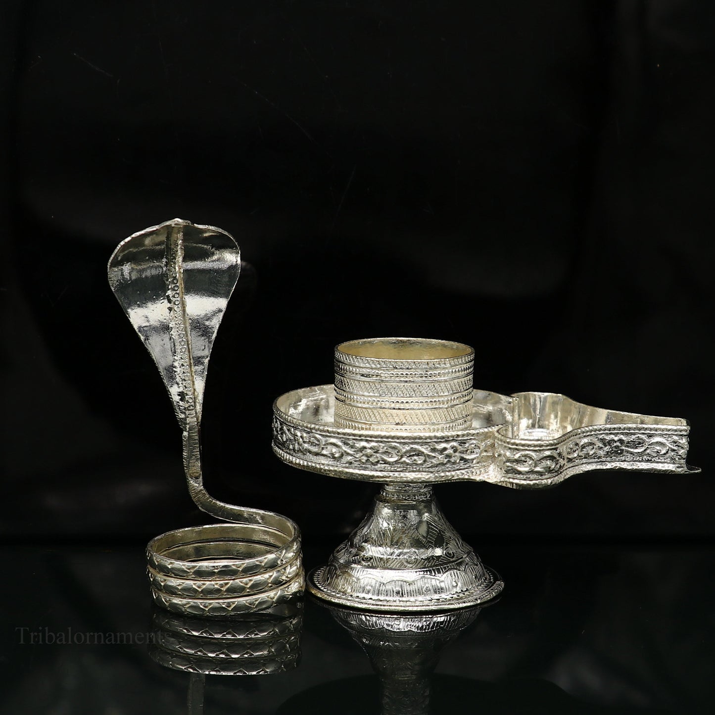 Pure 925 solid sterling silver lord shiva lingam stand/jalheri, use for put/hold shiva lingam in home temple, Shiva Vratam puja art su363 - TRIBAL ORNAMENTS