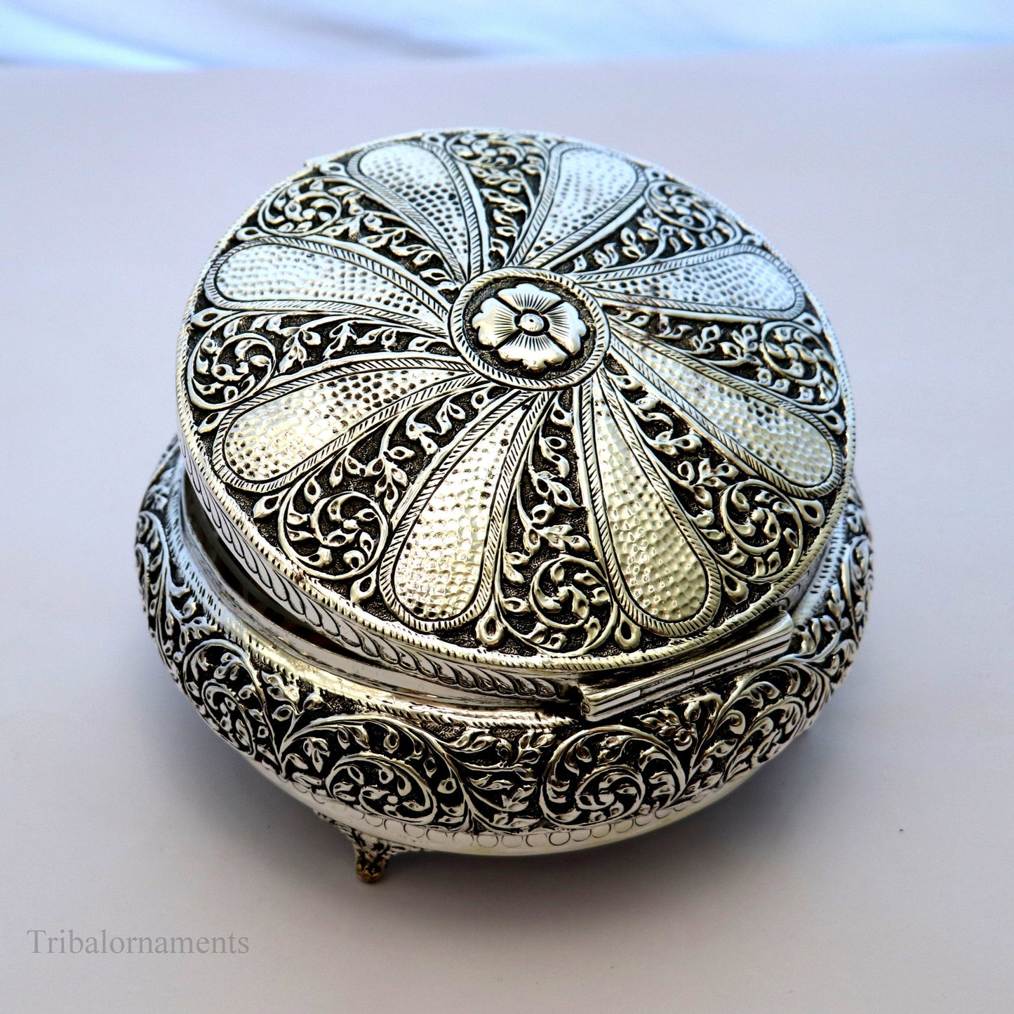 Vintage antique Royal design handmade 925 sterling silver dry fruit box, candy box, jewelry box, best brides gift or corporation gift box02 - TRIBAL ORNAMENTS