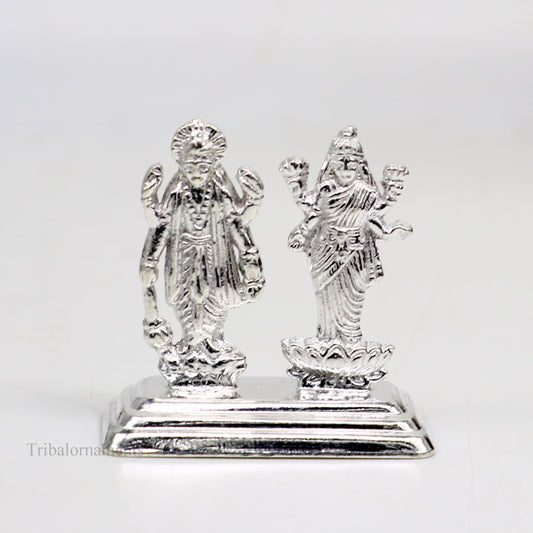 Sterling silver handmade design Indian Idols Lord Laxmi Narayana standing statue figurine, puja articles decorative gift diwali puja art84 - TRIBAL ORNAMENTS