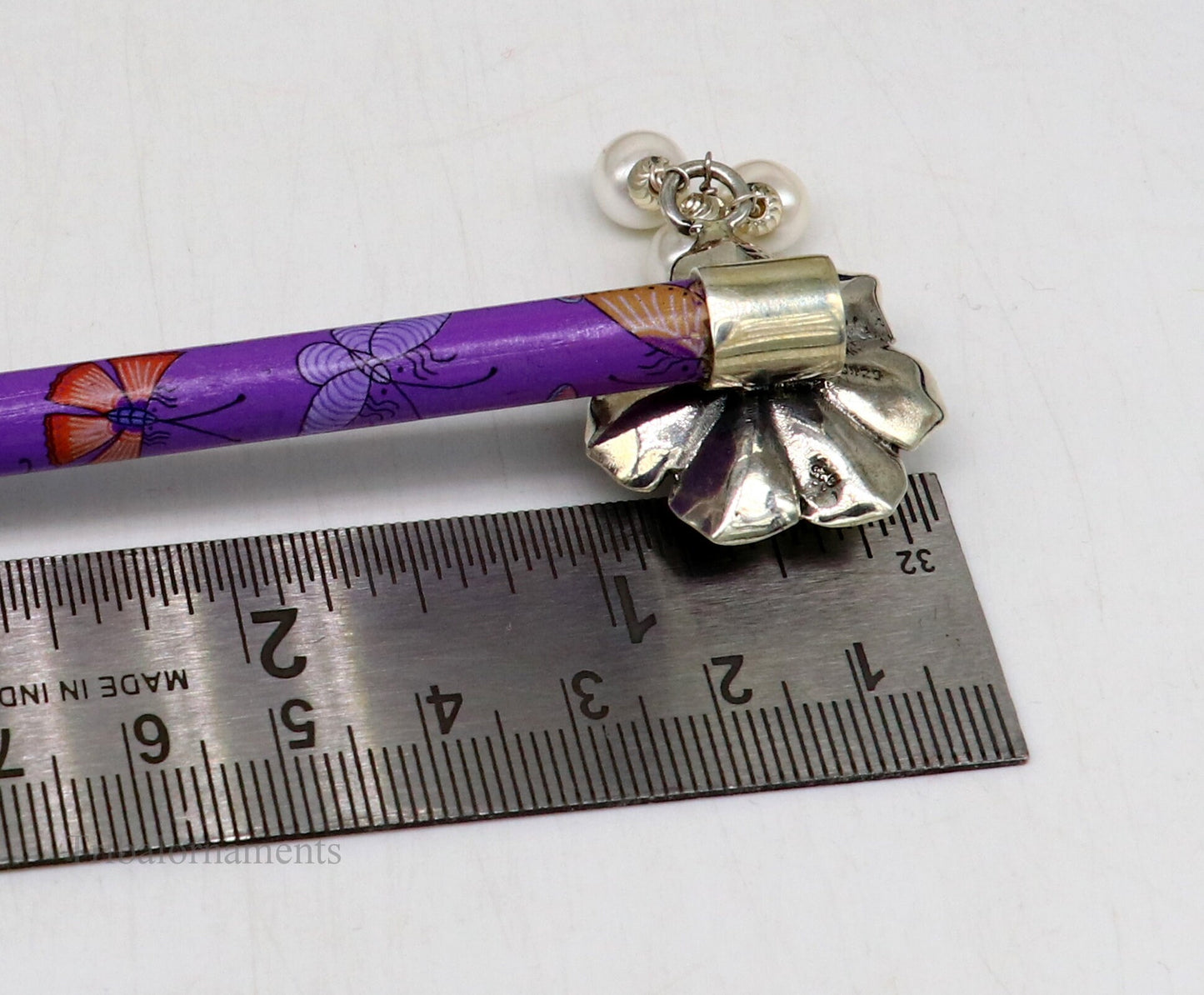 925 sterling silver customized rose flower design hair pin with wooden painted stick amazing hair jewelry brides gifting hc10 - TRIBAL ORNAMENTS