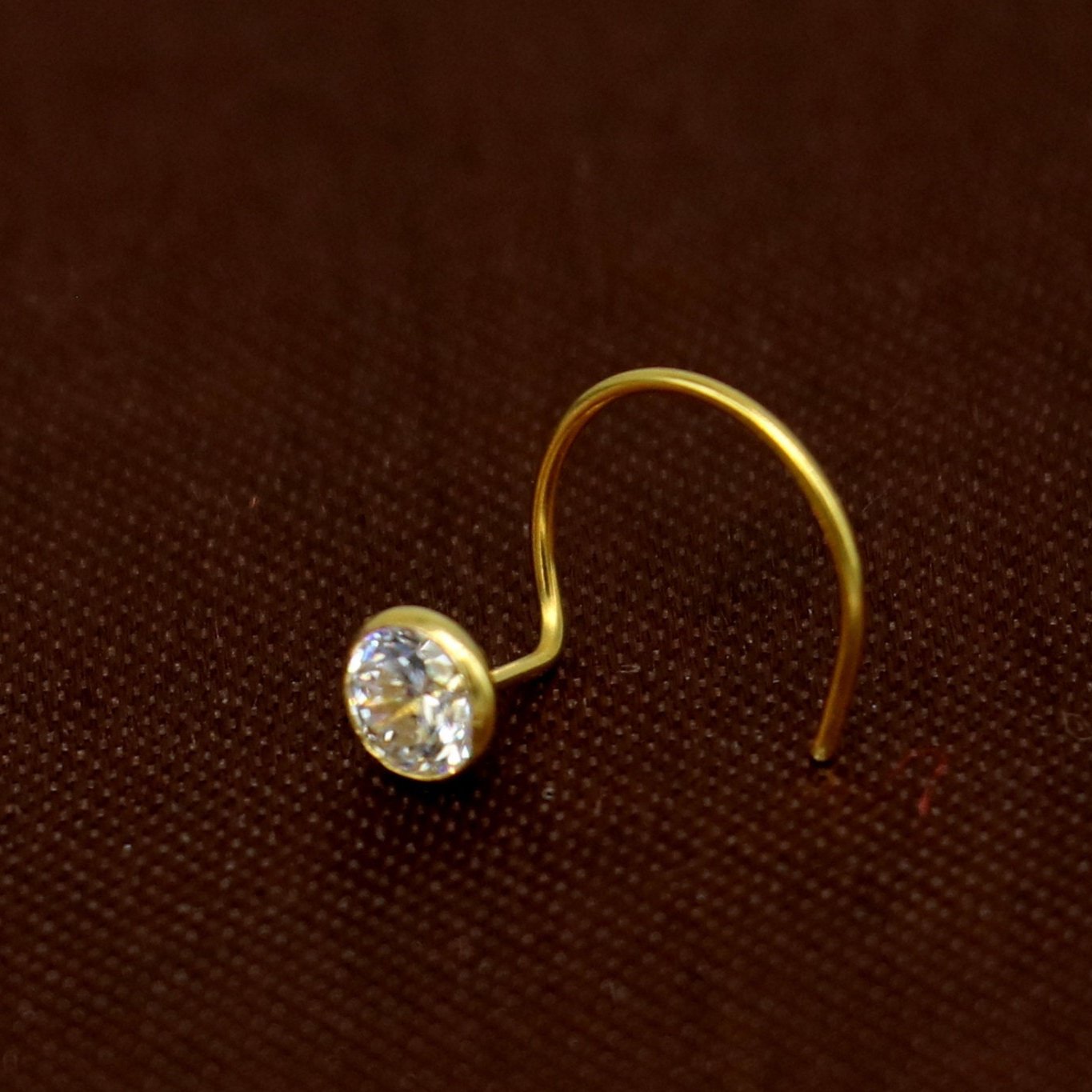 3.5mm 18 kt yellow gold fabulous nose pin, excellent single cz stone nose pin, stunning design gifting gold jewelry for girl's women's gnp40 - TRIBAL ORNAMENTS