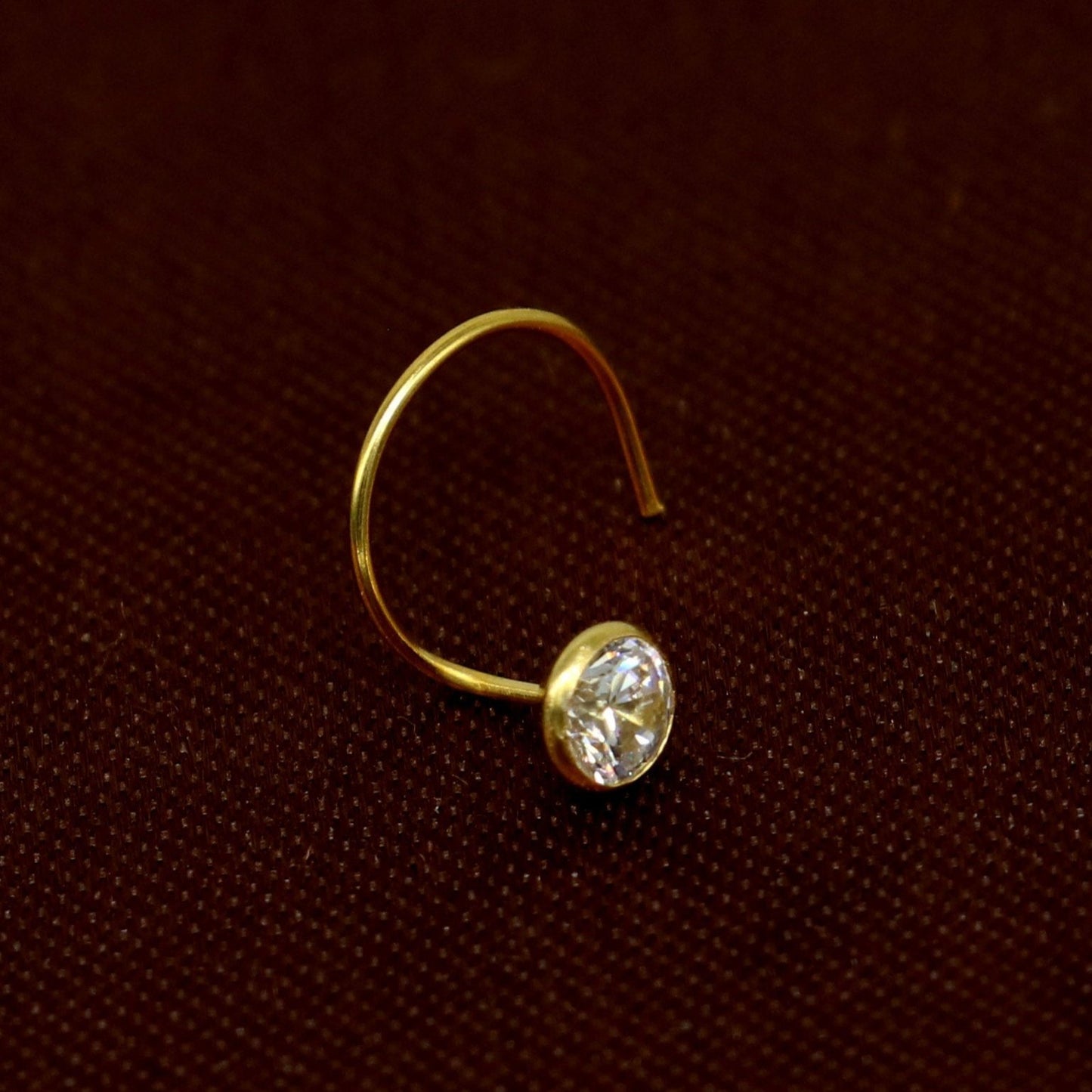 3.5mm 18 kt yellow gold fabulous nose pin, excellent single cz stone nose pin, stunning design gifting gold jewelry for girl's women's gnp40 - TRIBAL ORNAMENTS
