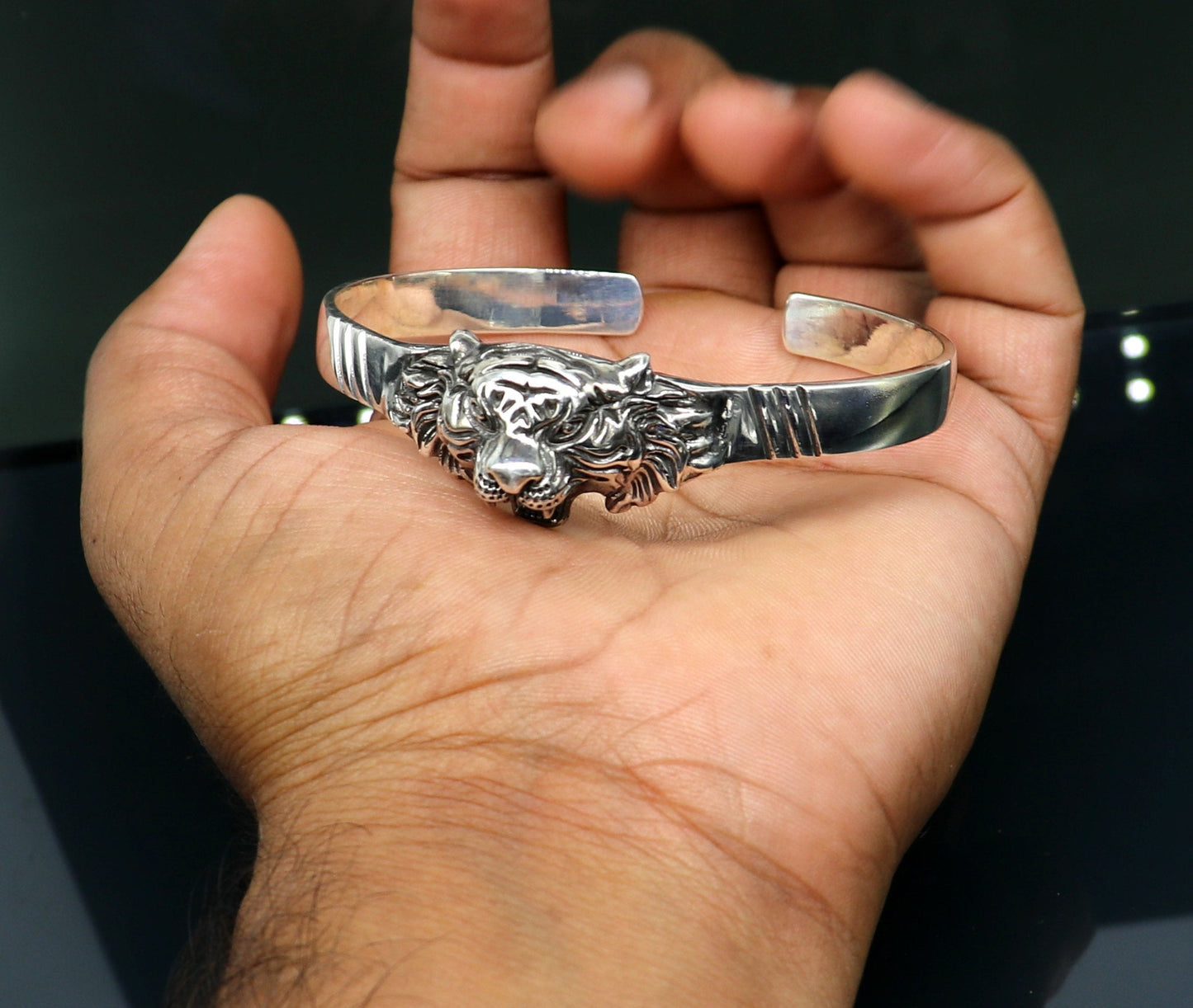 925 sterling silver handmade vintage lion design stunning bangle cuff bracelet awesome daily use tribal style jewelry unisex gift cuff61 - TRIBAL ORNAMENTS