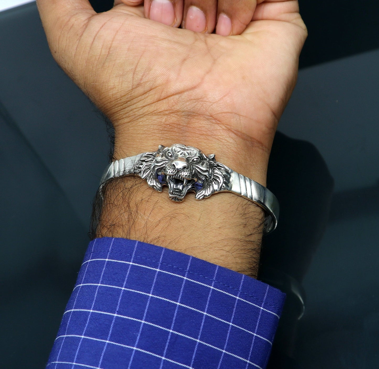 925 sterling silver handmade vintage lion design stunning bangle cuff bracelet awesome daily use tribal style jewelry unisex gift cuff61 - TRIBAL ORNAMENTS