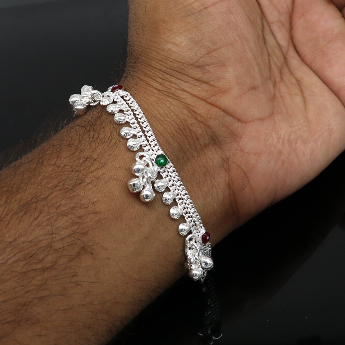 5.5" inches handmade solid sterling silver baby kids ankle bracelet unisex baby anklet foot bracelet customized charm noisy bracelet ank414 - TRIBAL ORNAMENTS