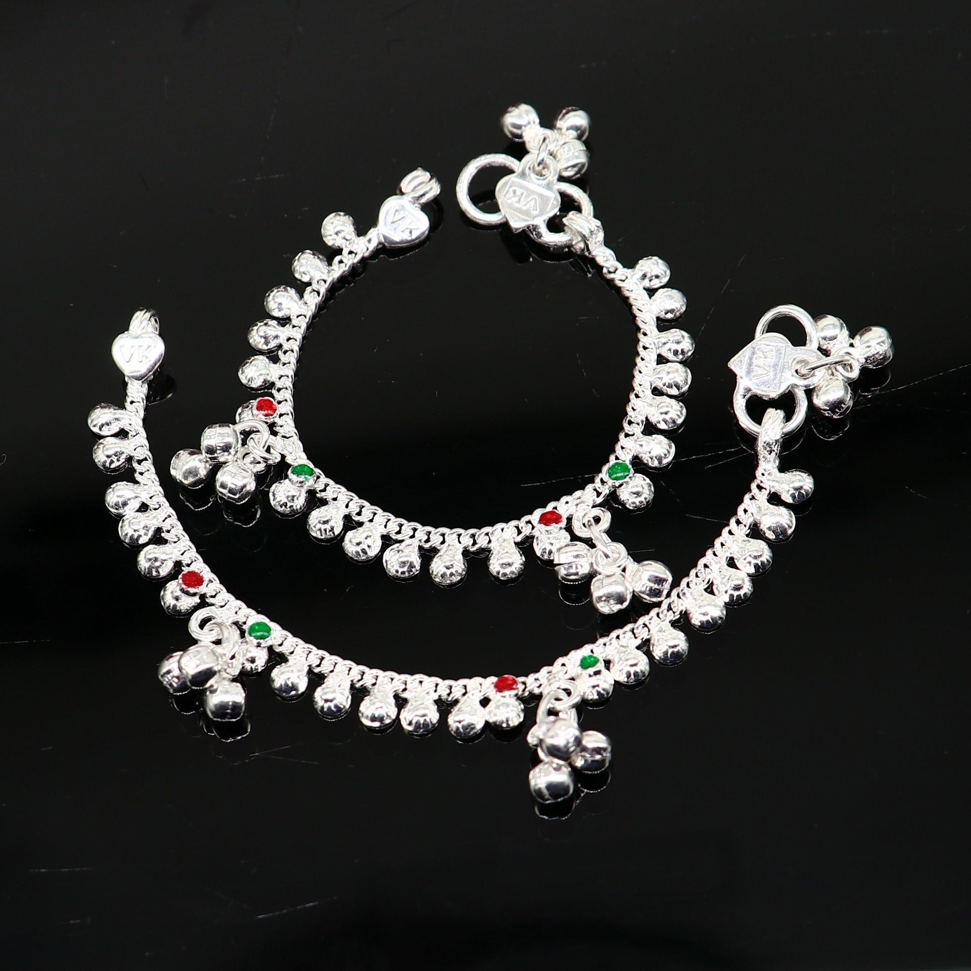 5.0" long handmade Sterling silver amazing vintage style ankle bracelet new born baby anklet noisy sound bells charm anklets jewelry ank417 - TRIBAL ORNAMENTS